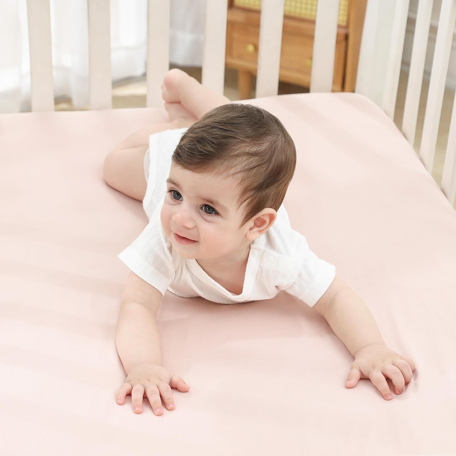 Thumbnail 4 de Bearmoss Next To Me Crib Sheets 85x51 cm – 2 Pack, Light Pink, Ultra Soft & Stretchy