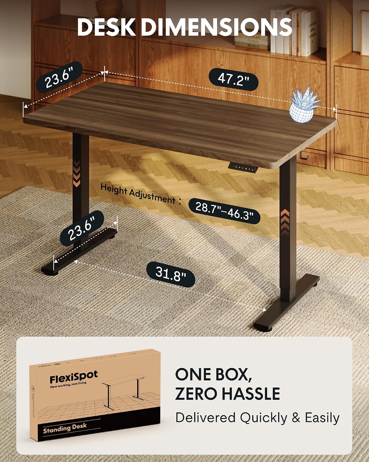 Detalle 1 de FLEXISPOT EN1 48" x 24" Electric Standing Desk, Seamless Top, 4 Presets