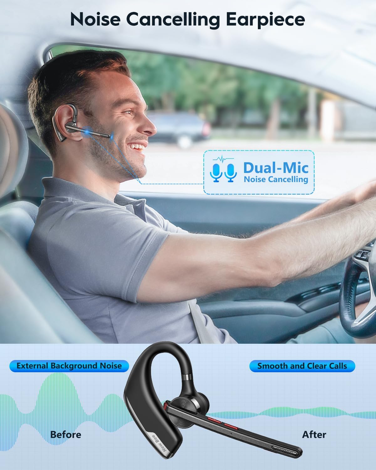 Detalle 2 de New Bee V5.2 Bluetooth-Headset 80 Std. Laufzeit