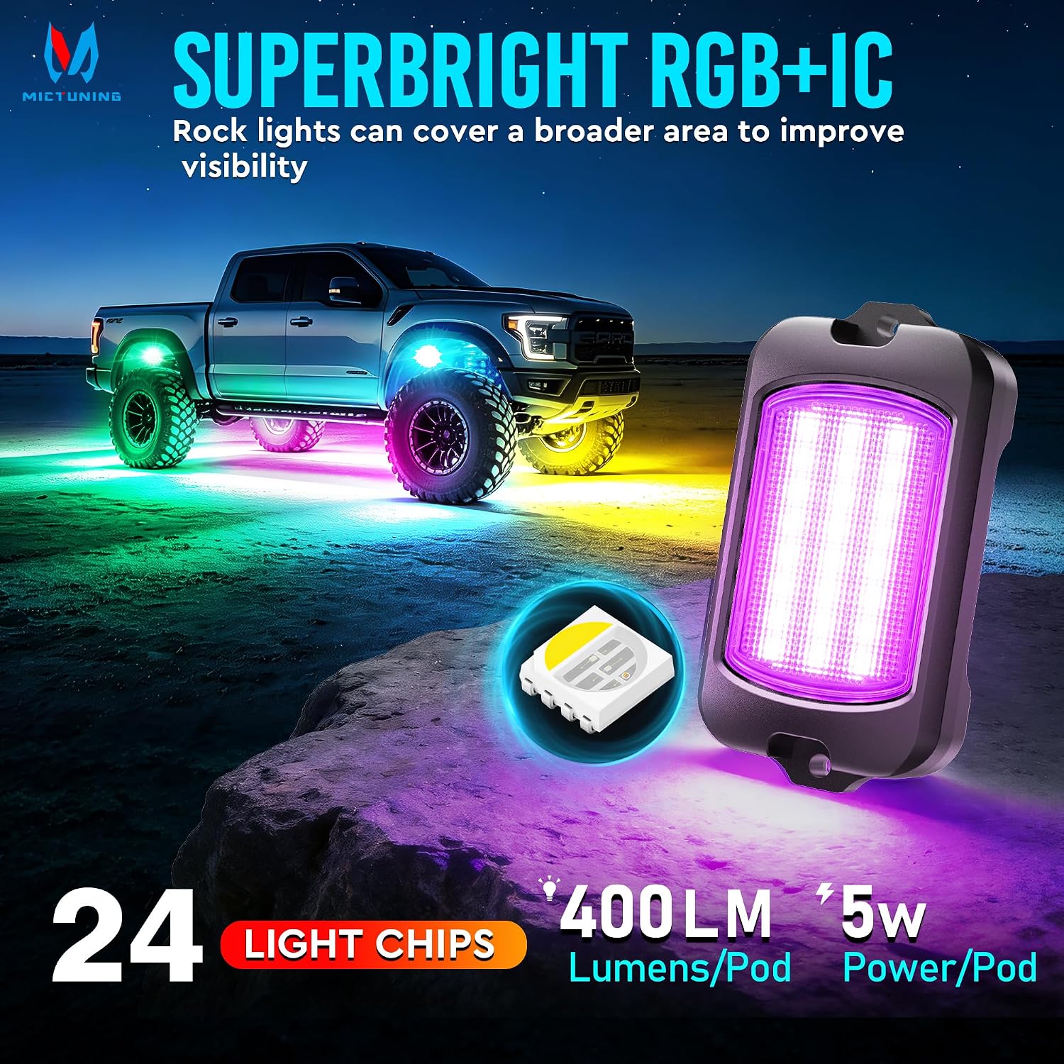 Detalle de MICTUNING Rock Lights 8-Pod