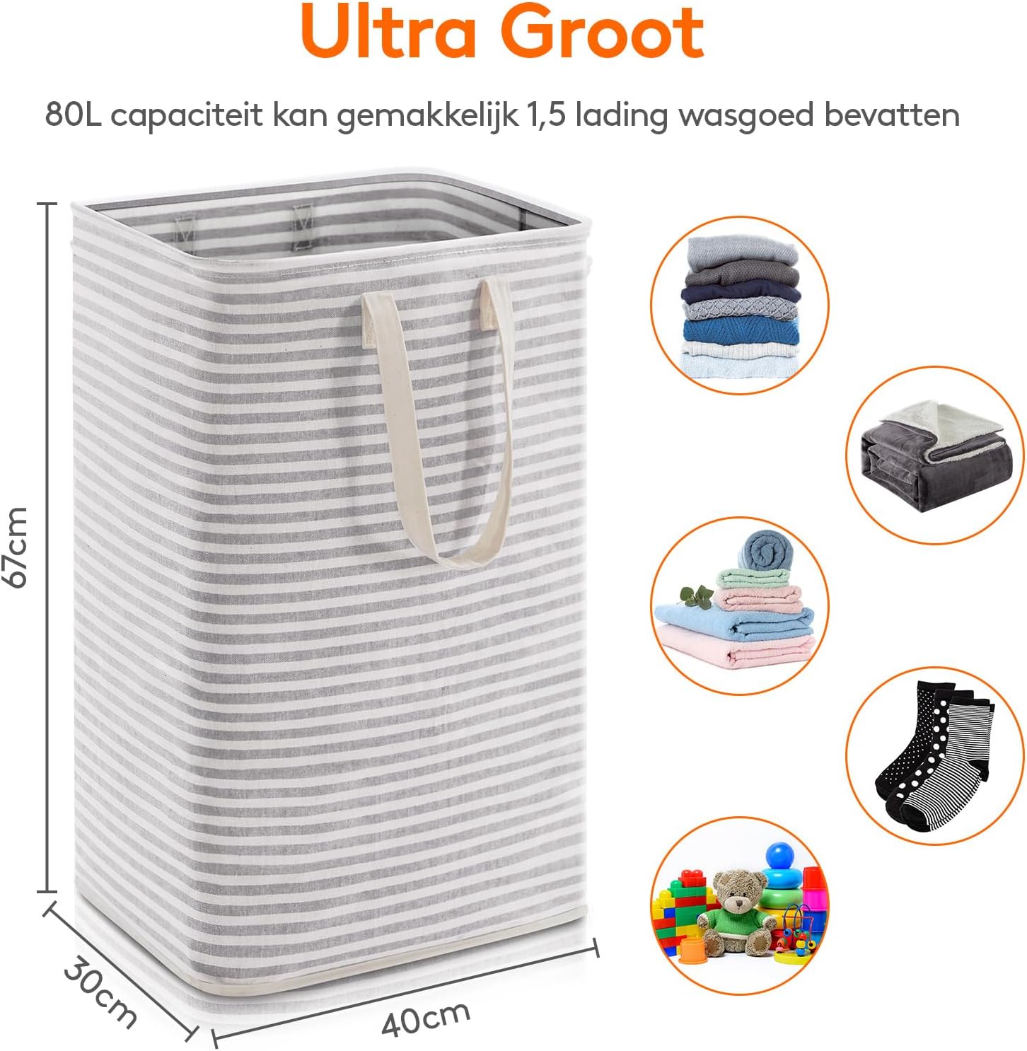 Detalle de Lifewit YOLF230066GY-1 opvouwbare wasmand van 80 liter met waterdichte binnenkant
