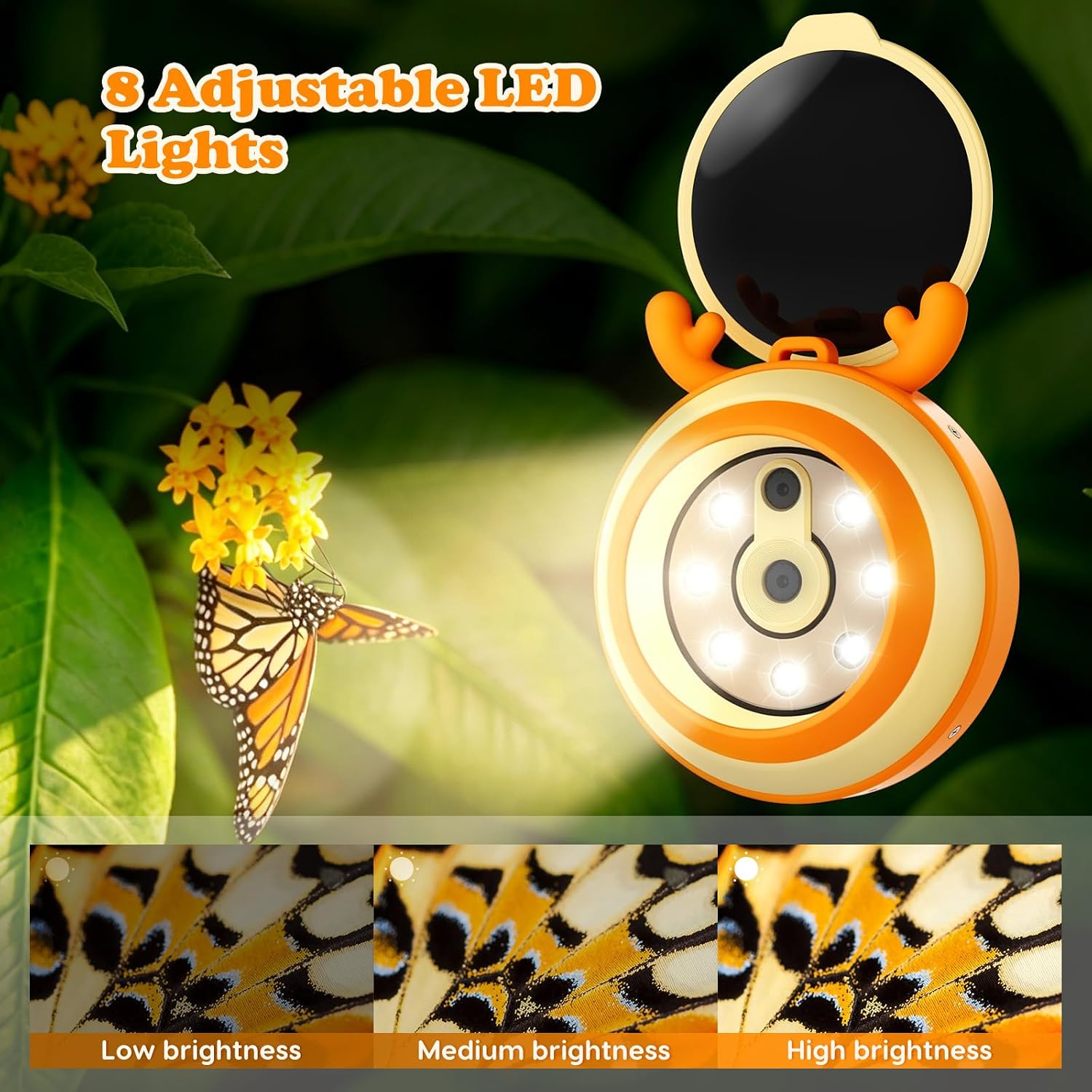 Detalle de Leipan Kids Microscope with 2" IPS Screen and 1000x Magnification (Orange) – Portable STEM Toy for 4–12 Year Olds