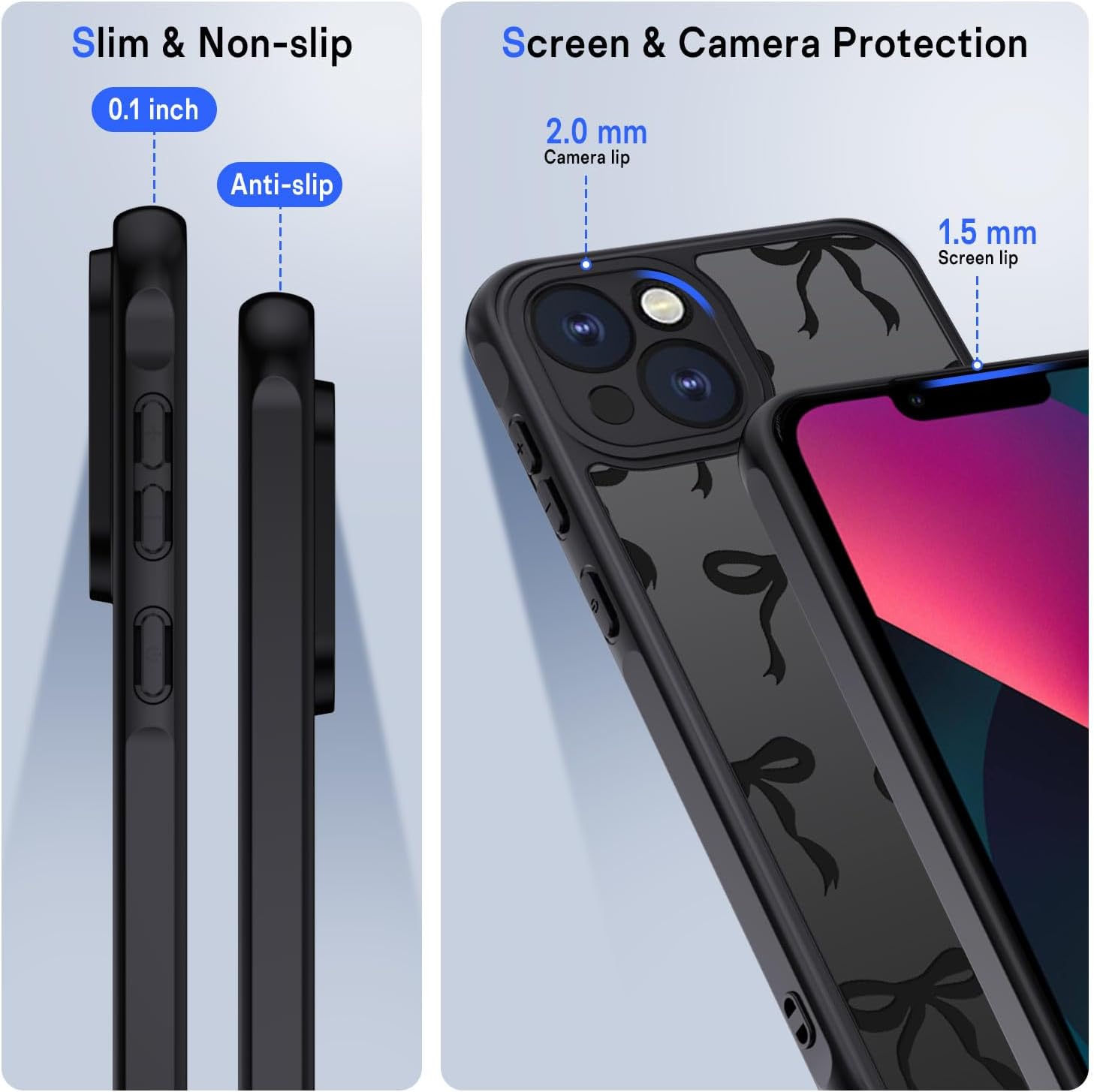 Thumbnail 5 de TUUTPU Coque iPhone 13 motif nœud papillon, matte noir