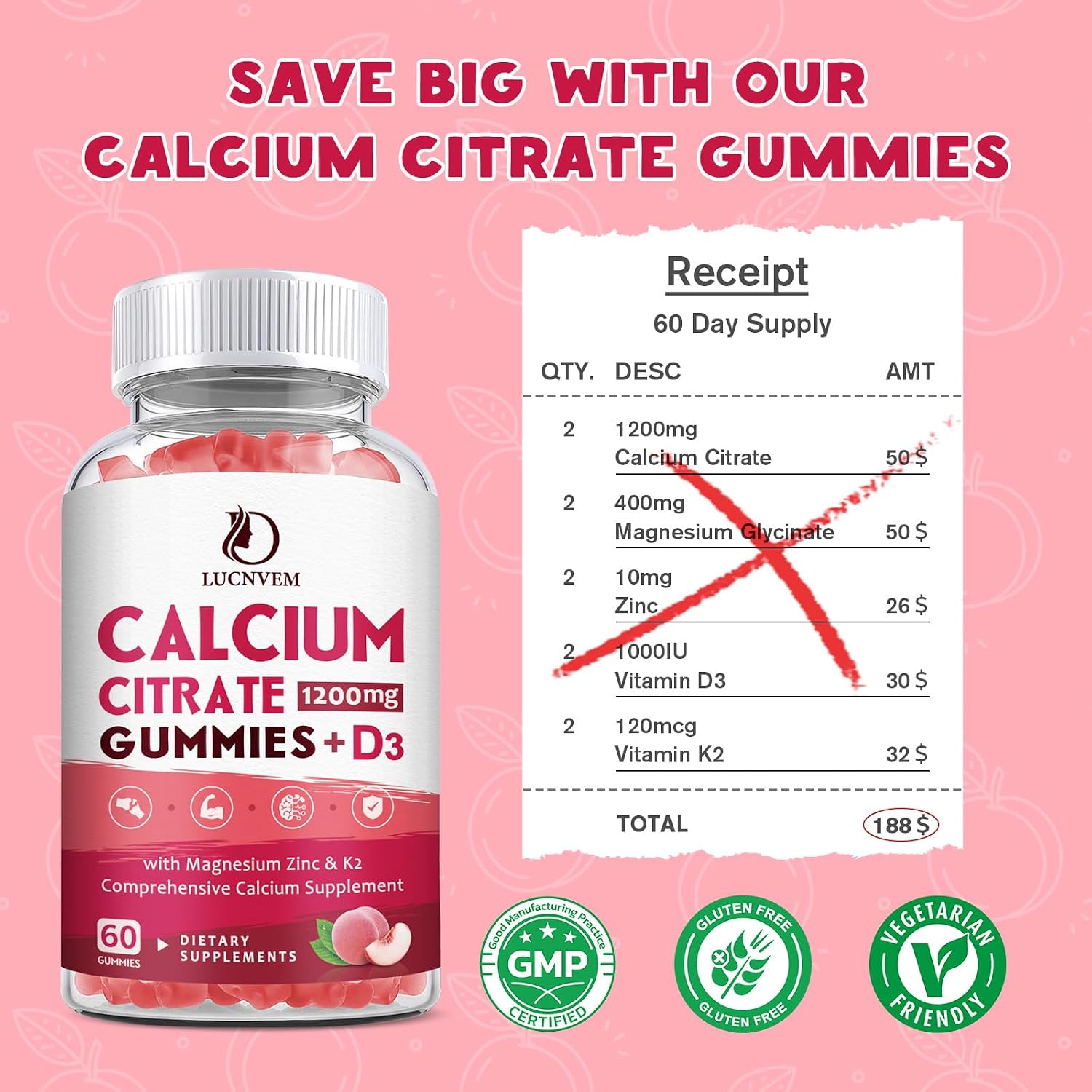 Thumbnail 4 de LUCNVEM Calcium Citrate Gummies, Peach Flavor with Vitamins D3 and K2