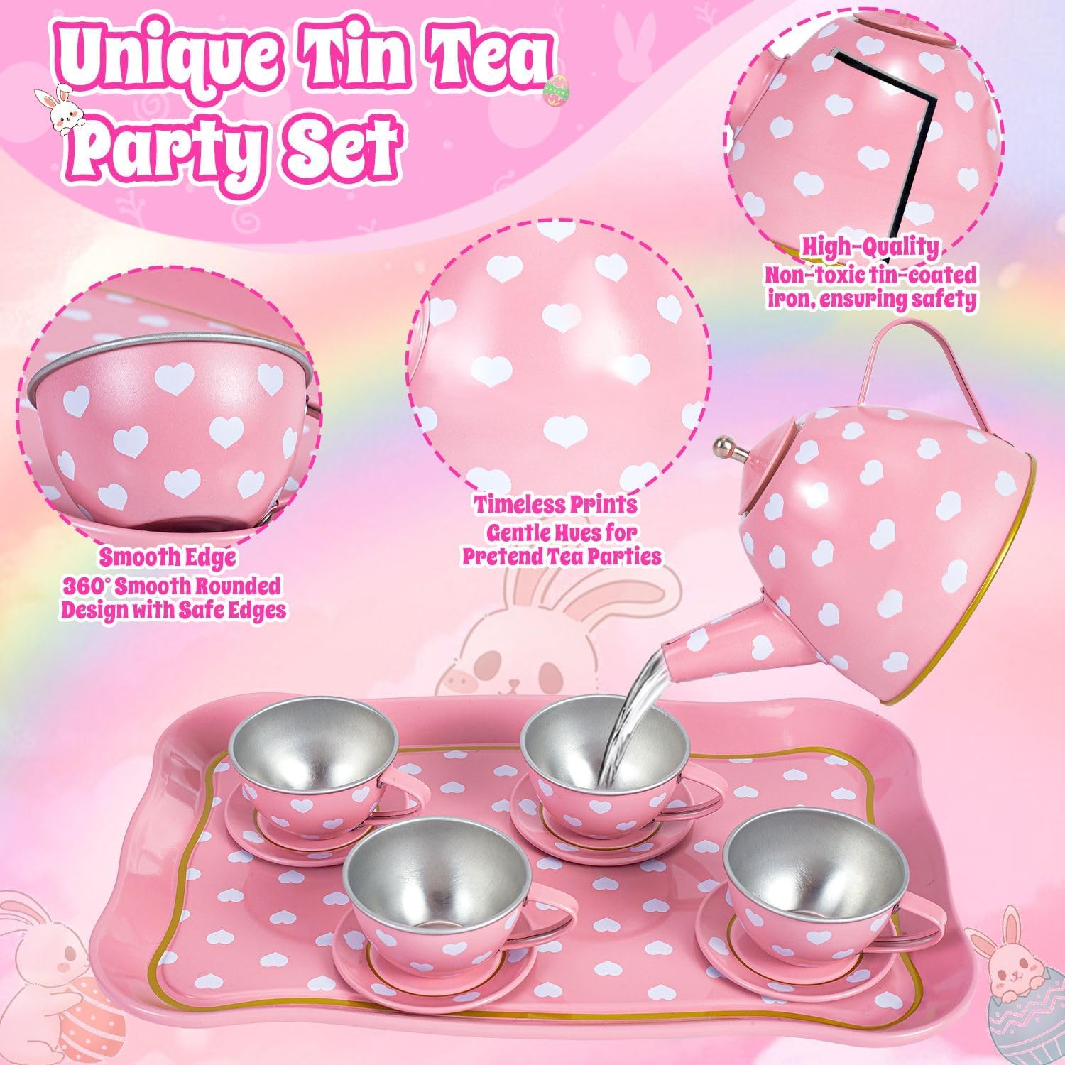 Detalle 2 de Hohosunlar Kids Tea Set for Toddlers – Princess Tea Party Toy with Carrying Case