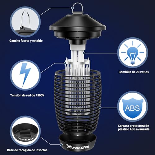 Detalle de PALONE Lámpara Antimosquitos 4500V 20W UV – Protección eficaz para interior y exterior