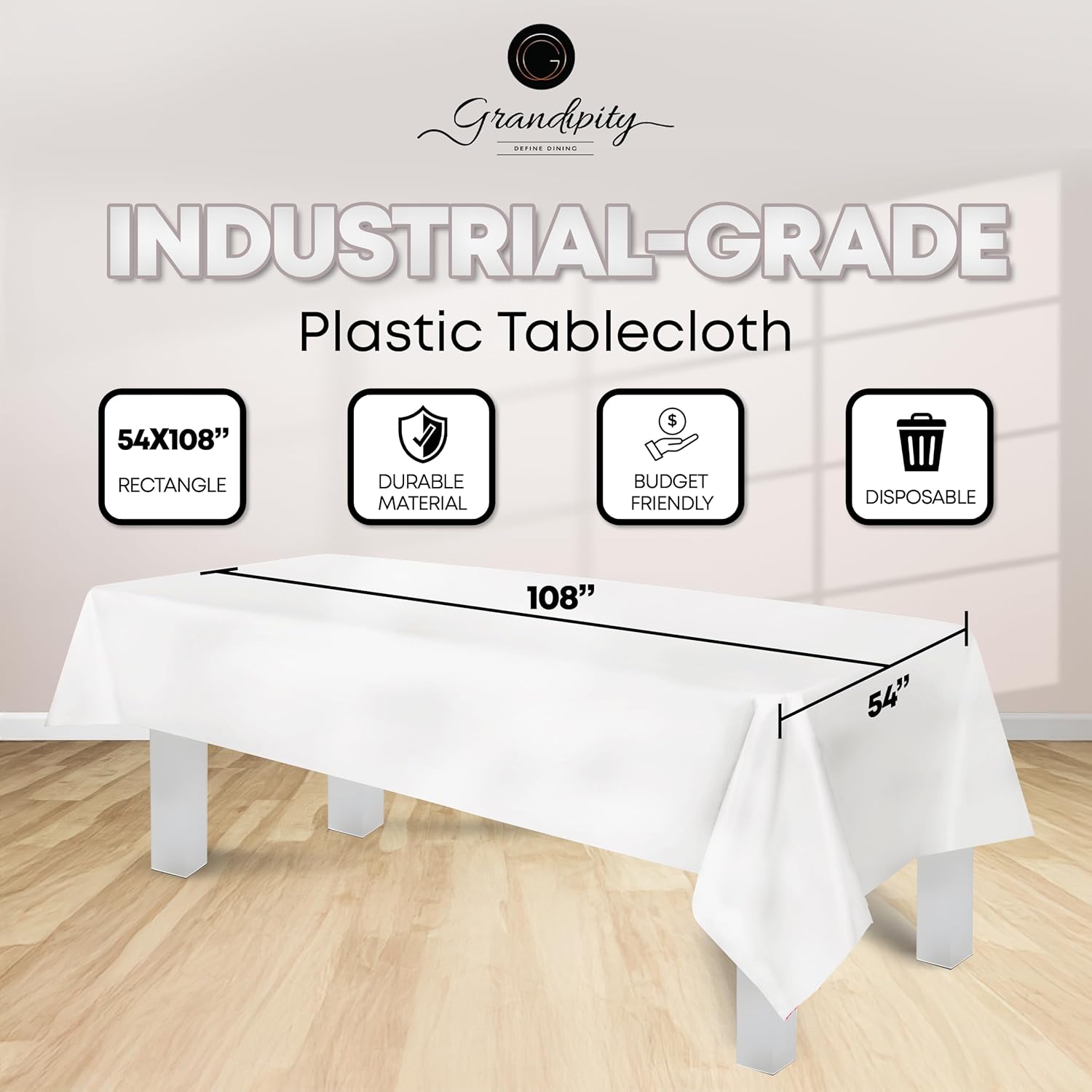 Thumbnail 1 de Grandipity 12 Pack Premium Disposable Plastic Tablecloth (54 x 108 in, 0.3mm) – White