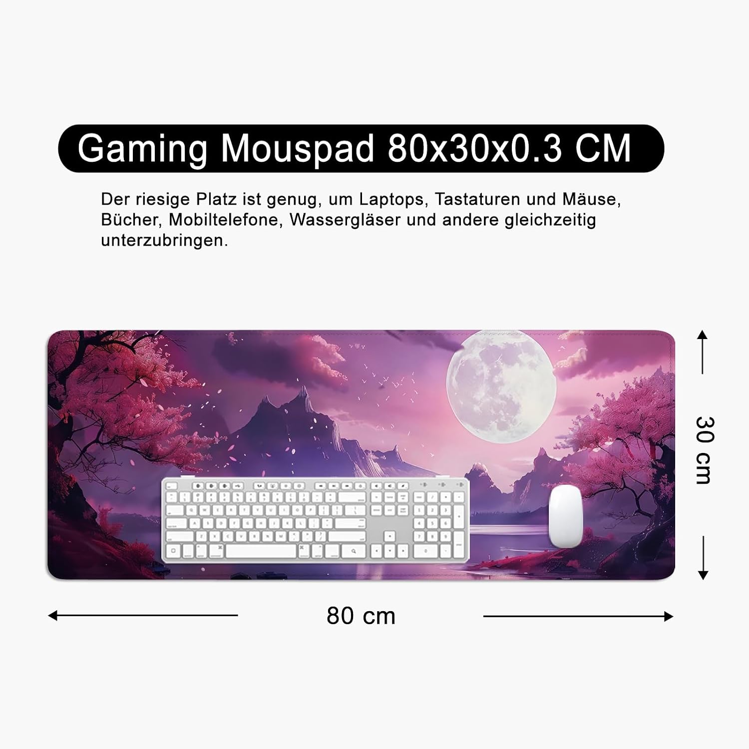Detalle de Tapis de souris japonais XL 80 x 30 cm Fleur de cerisier rose (sous-main gaming pour bureau)