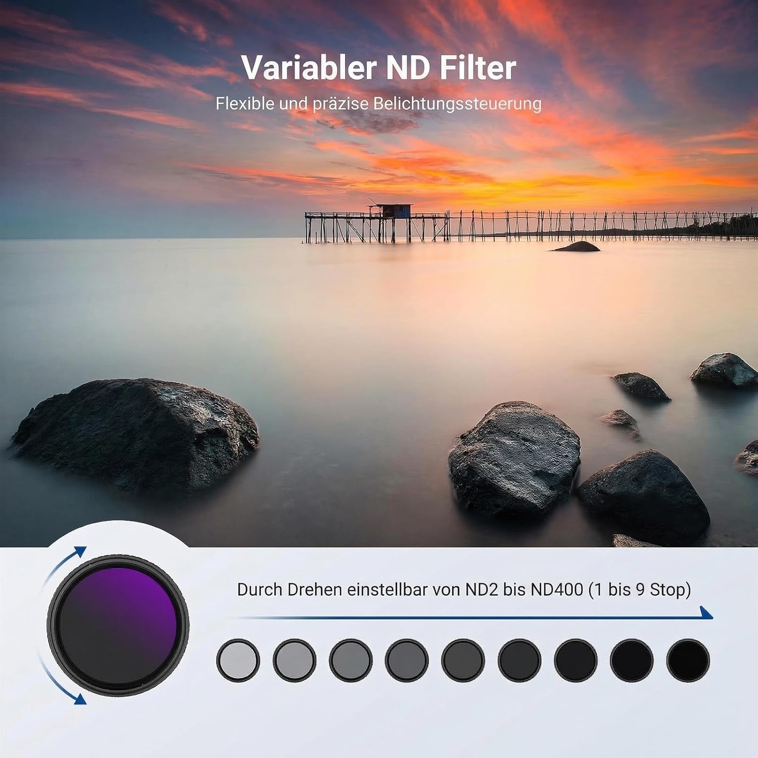 Detalle de NEEWER 55mm Filter Set (ND2-400 + CPL + UV) – 3er Pack inkl. Schutzetui
