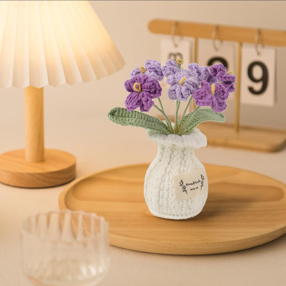 Detalle de HAIOPS Haiops-Zhucl-283 Crochet Forget-Me-Not Flower Pot, Cotton-Wire Decor