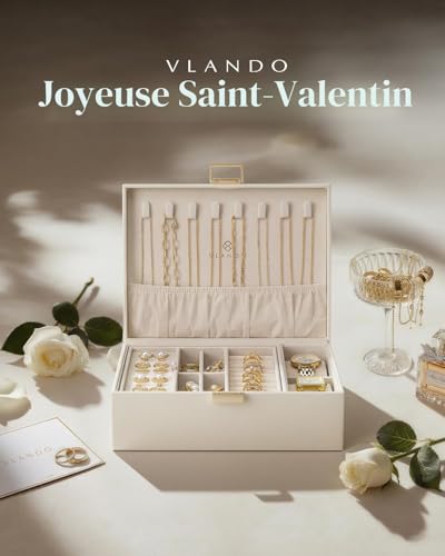Detalle 2 de VLANDO Boite à bijoux à 2 couches avec 2 coussins pour montres – Coffret élégant et spacieux