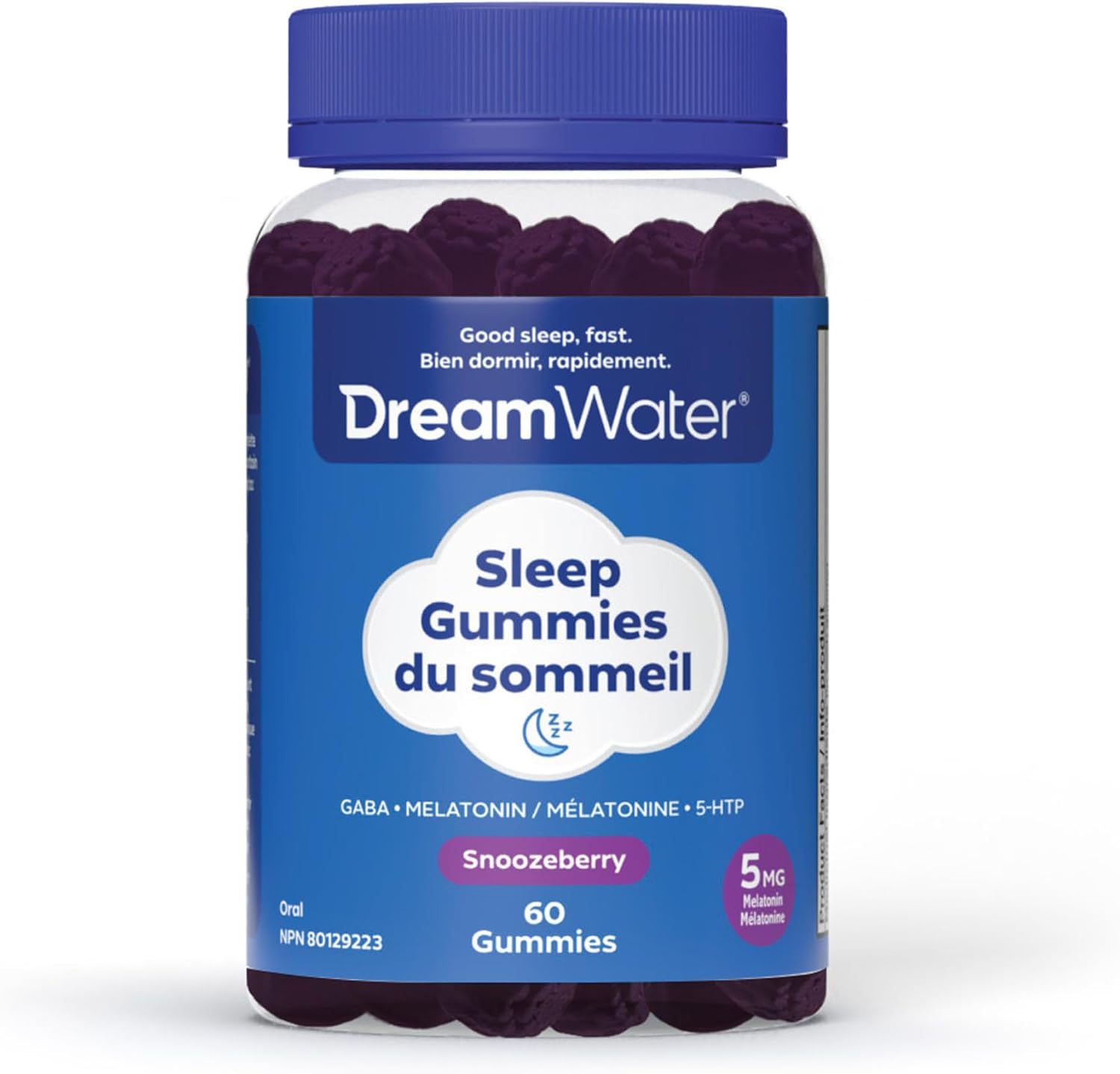 Detalle de Dream Water Snoozeberry Sleep Gummies with Melatonin, GABA & 5-HTP, 60 Count