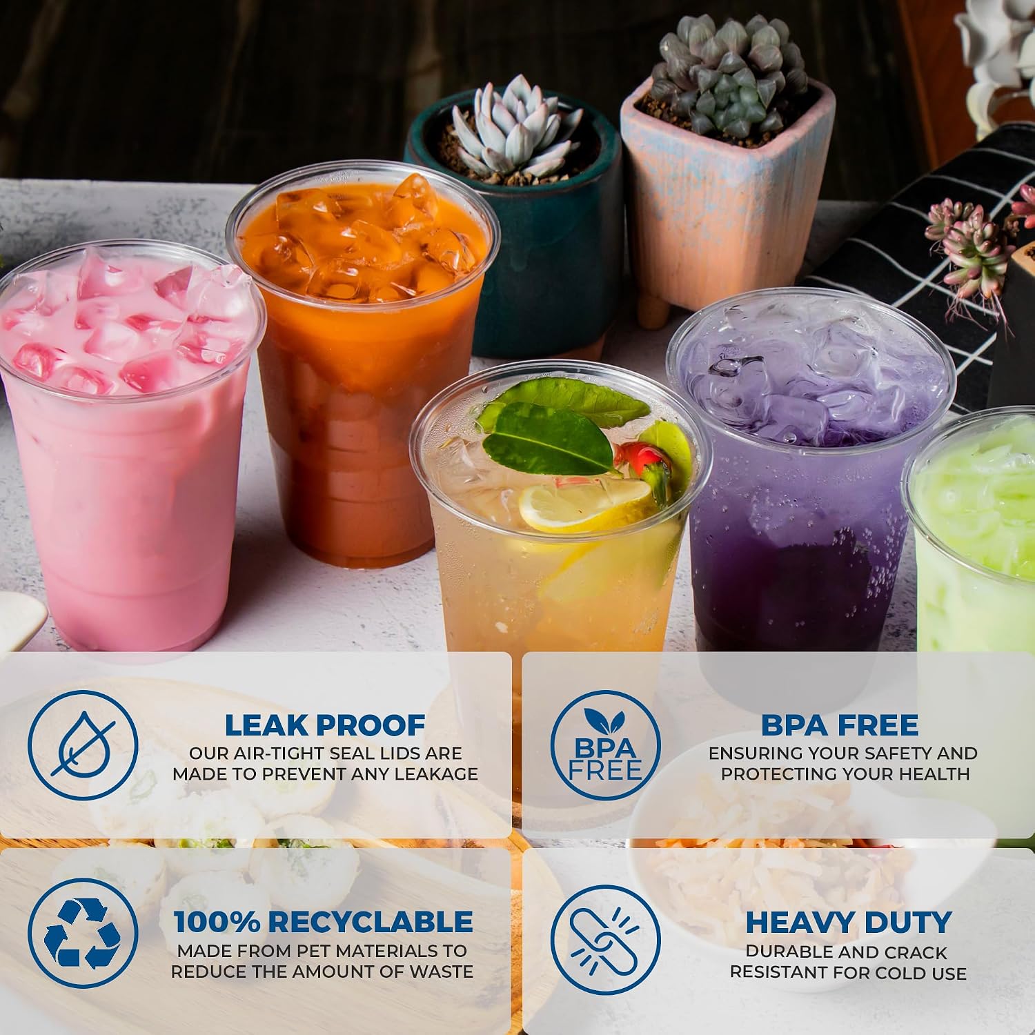 Detalle de Freshware 16 oz Clear Disposable Plastic Cups (PET) — Crystal-Clear Tumblers, 100 Count