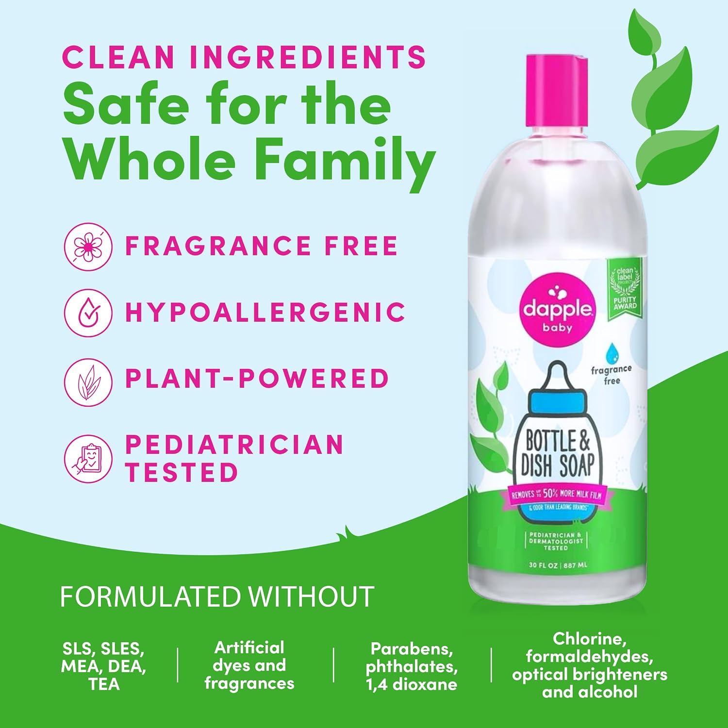 Detalle de Dapple Baby 10811106030108 Fragrance-Free Foaming Bottle Soap Refill, 30 fl oz (2-Pack)