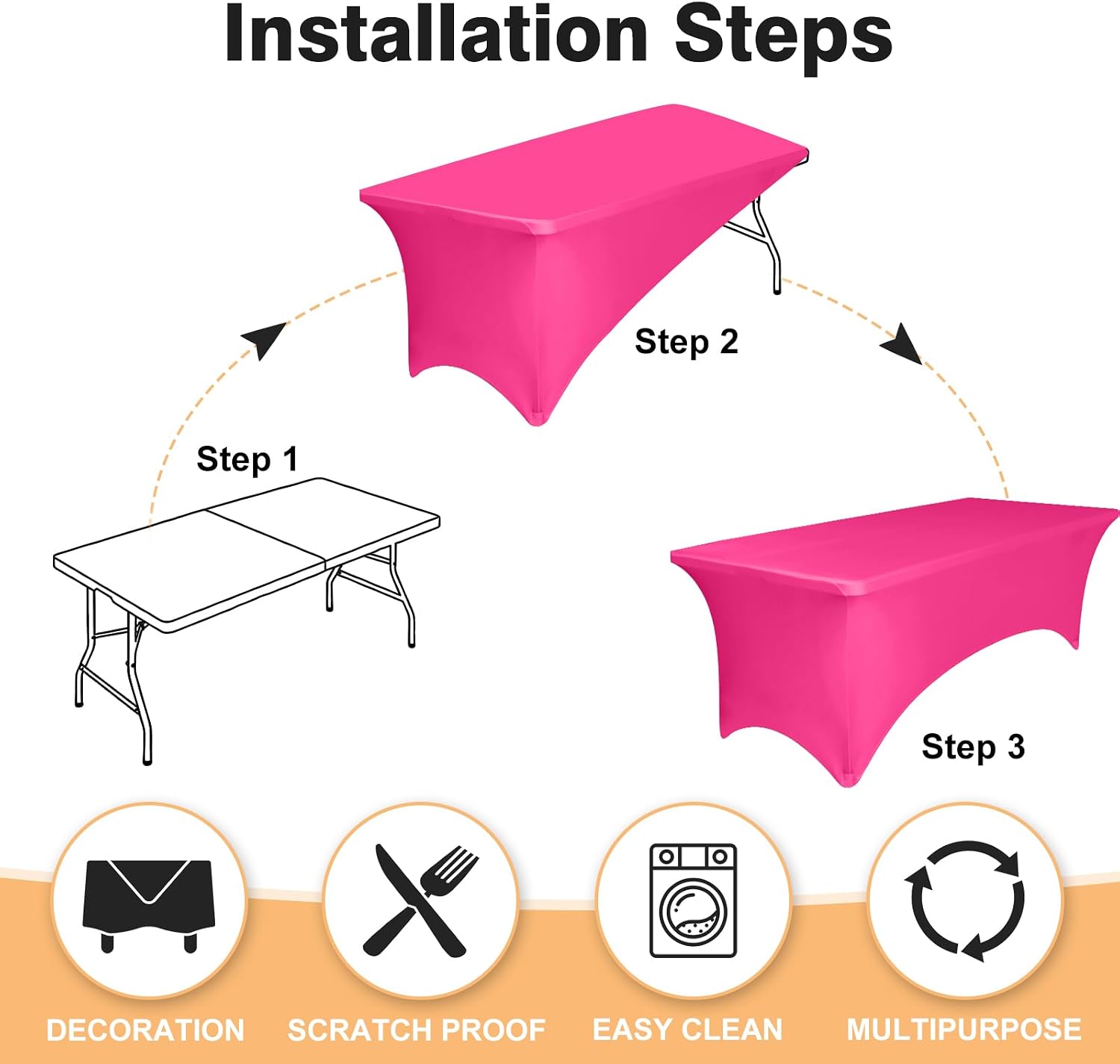Thumbnail 2 de 2 Pack 6ft Fuchsia Spandex Tablecloth