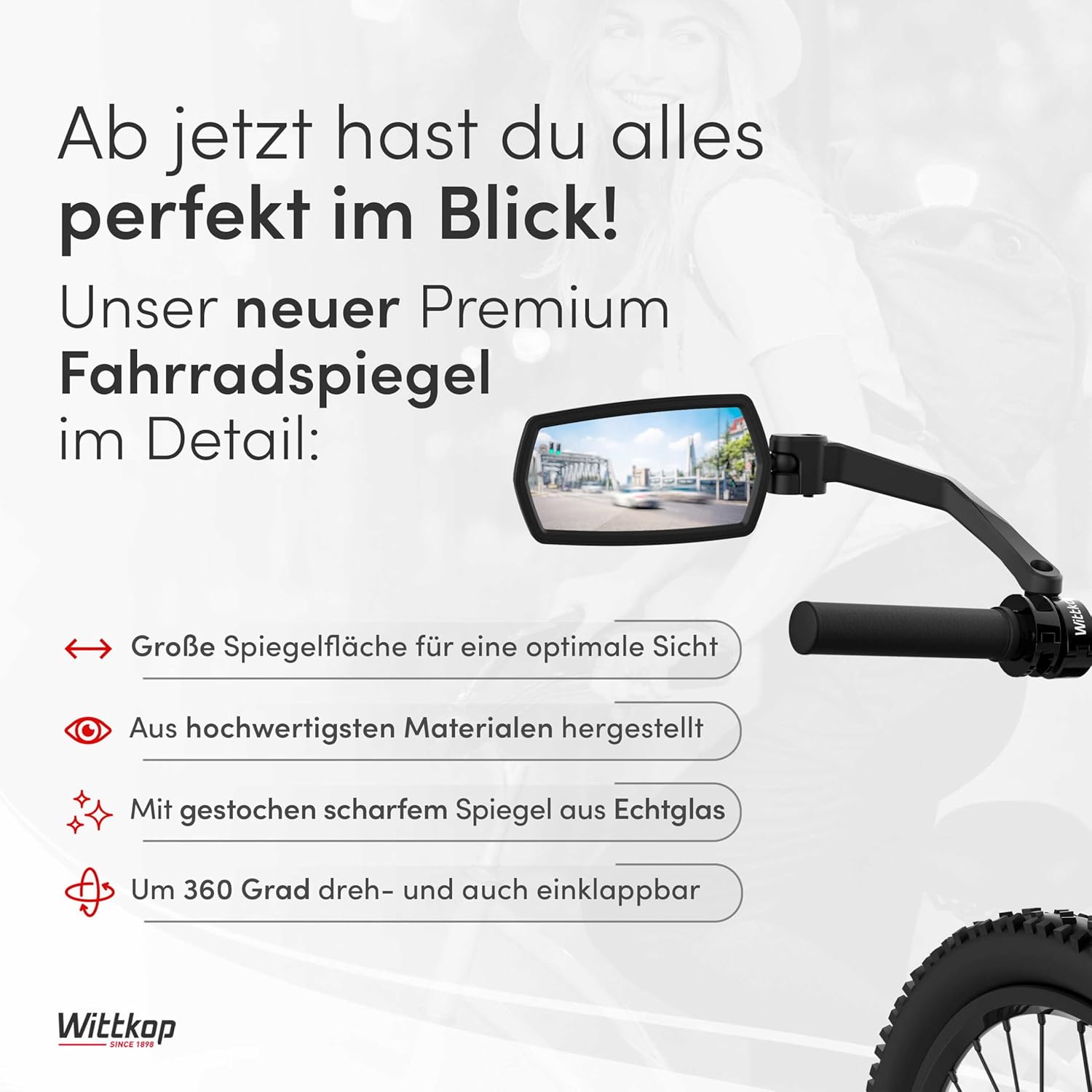 Thumbnail 1 de WITTKOP Fahrradspiegel Großes HD Sichtfeld