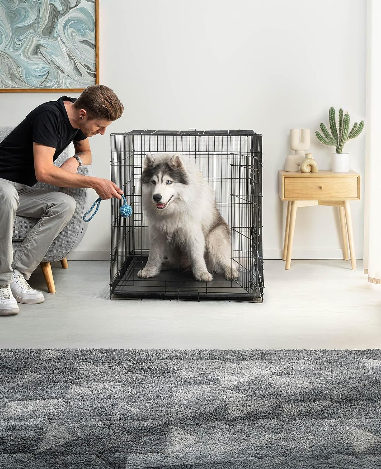 Thumbnail 1 de Lionto Caisse de Transport pour Chiens et Chats – Cage Polyvalente avec bac en plastique hygiénique et cloison, 106x71x77 cm, noir