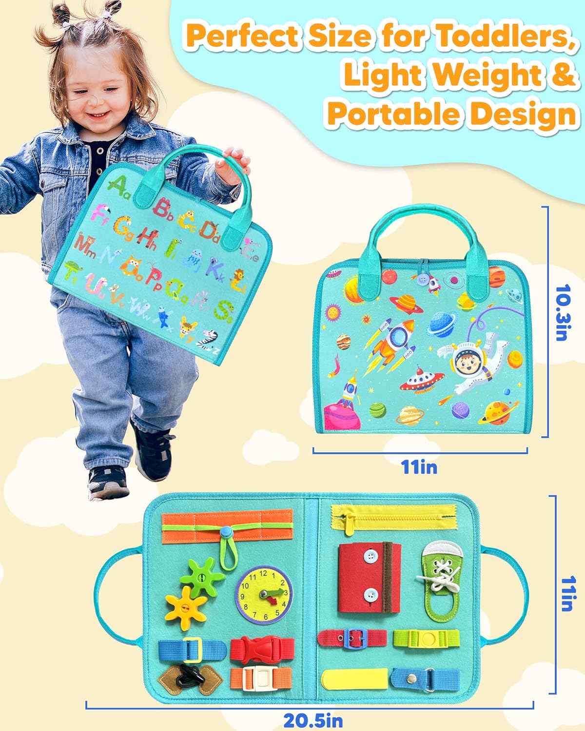 Detalle 2 de Exorany Busy Board Montessori Toys for Toddlers — 8-Page Travel Learning Book