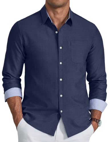 Detalle de COOFANDY Camice Uomo Manica Lunga in Oxford Blu Scuro 3XL