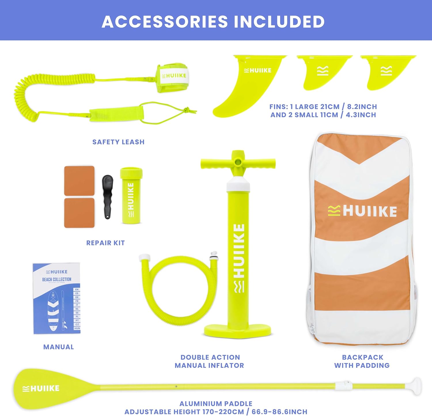 Thumbnail 2 de HUIIKE 10’ Inflatable Stand Up Paddle Board for Adults (Full Pack with Paddle, Pump, Fins and Accessories)