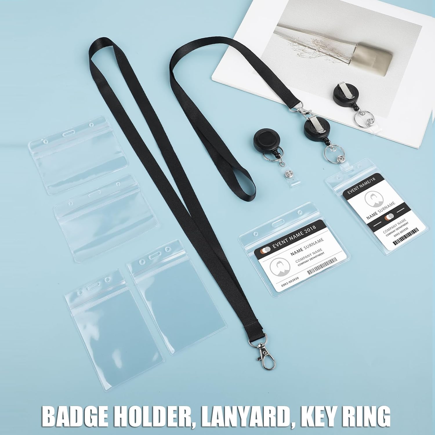 Thumbnail 1 de 4 Set Porta Badge – Lanyard con Porta Badge Retrattile e Porta Carte Trasparente, Custodia Resistente all’Acqua