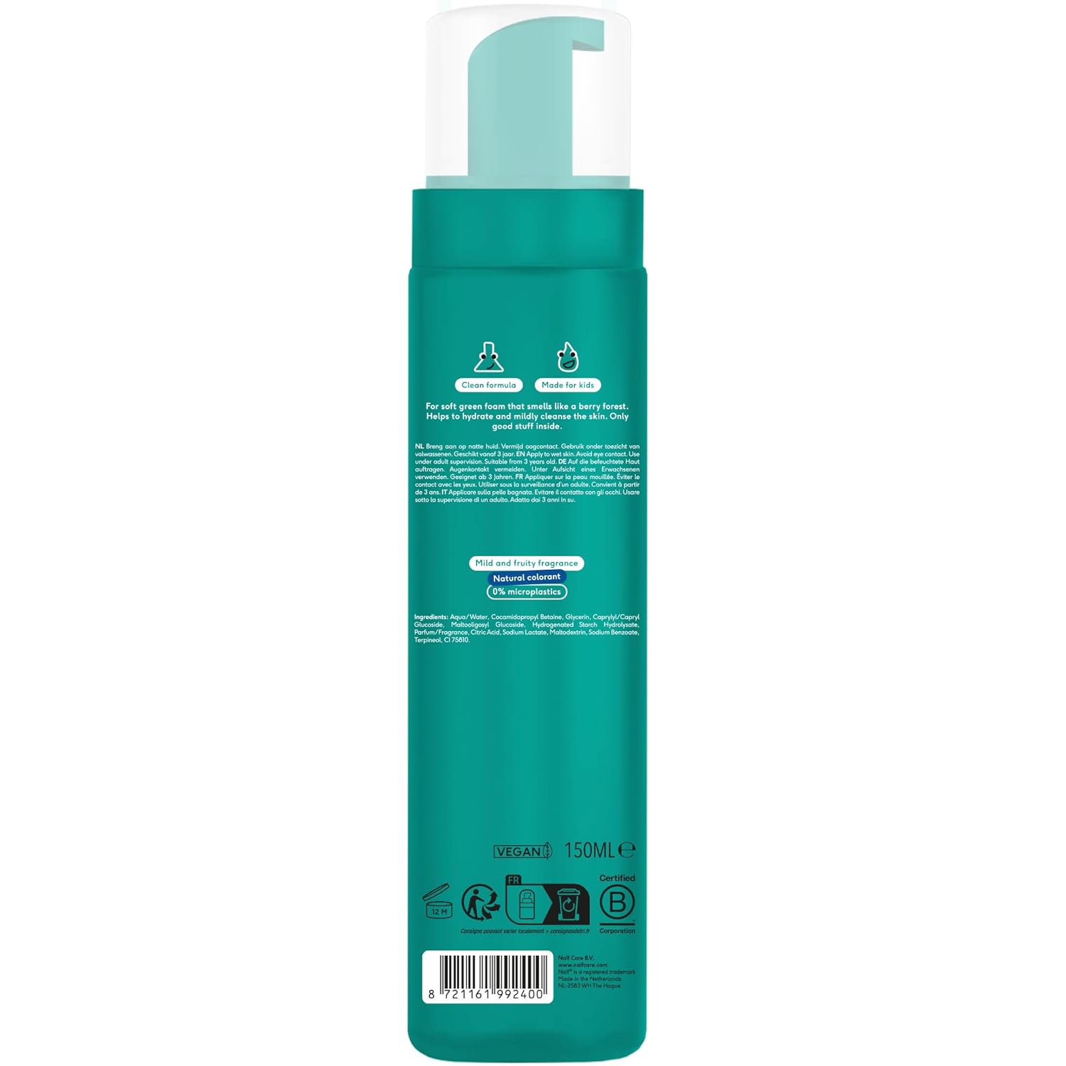 Detalle de Naïf Bunter Duschschaum für Kinder – Farbenfroher Duschspaß, 150 ml