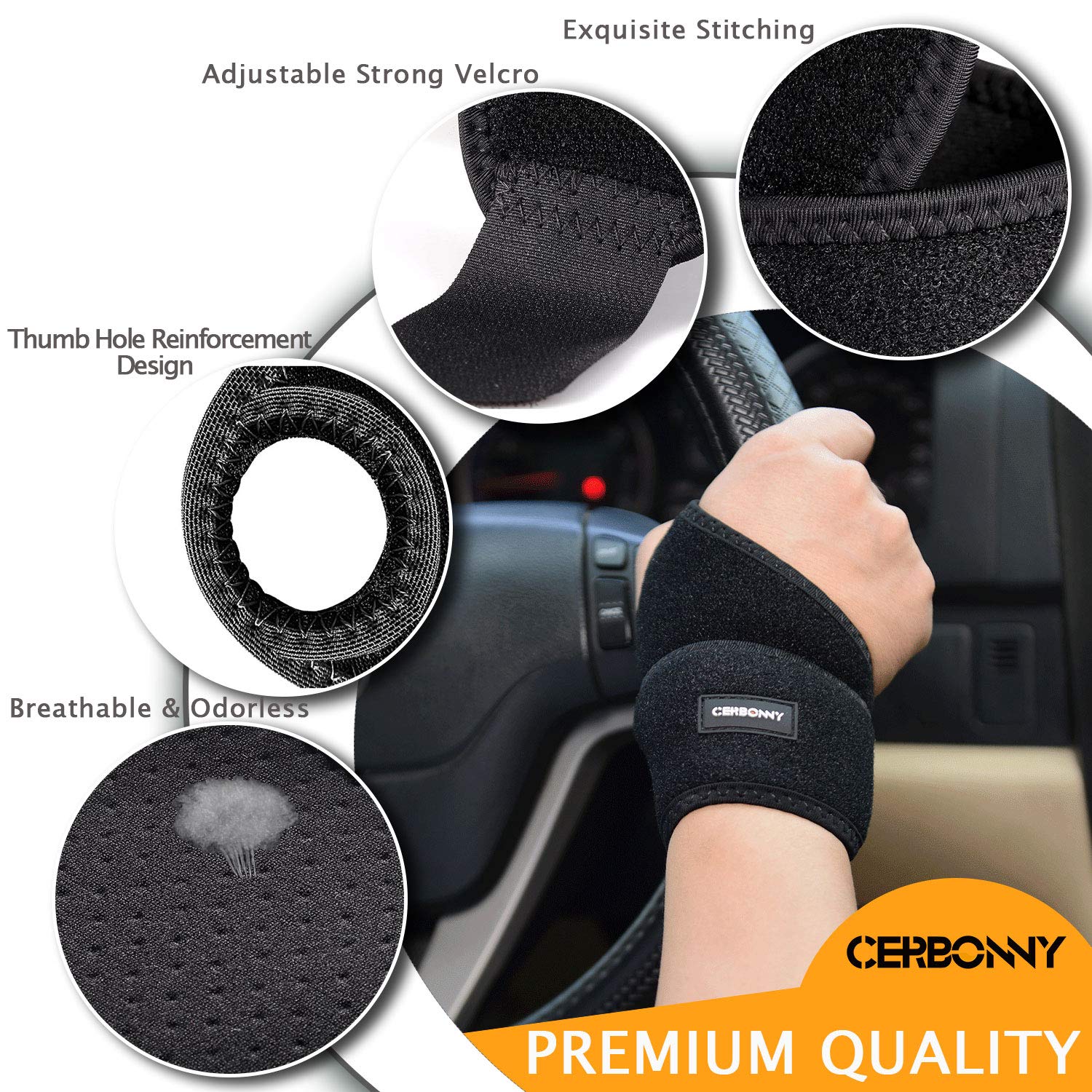 Detalle de CERBONNY Carpal Tunnel Wrist Brace, Adjustable Reversible 2-Pack