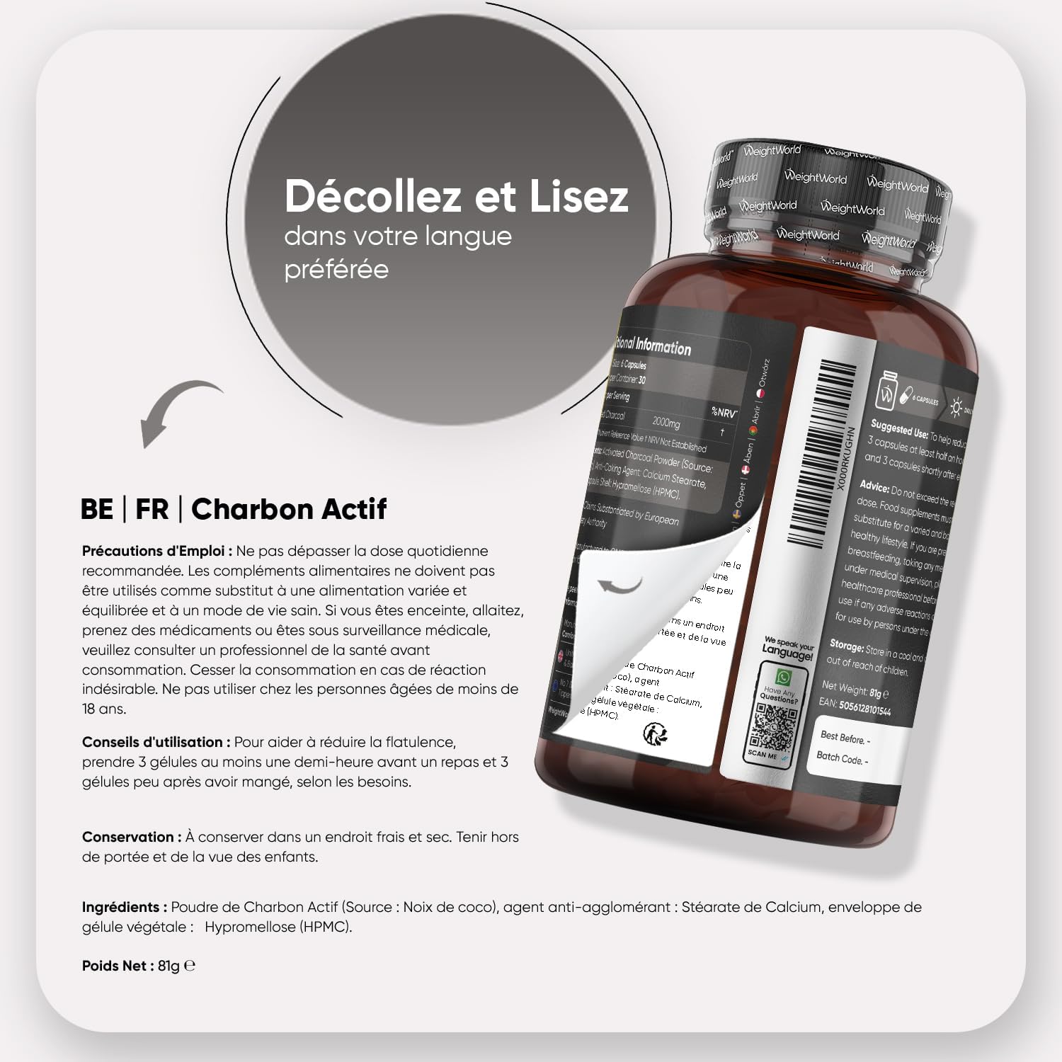 Thumbnail 3 de Charbon Actif Végétal 2000mg - 180 Gélules Vegan sans OGM (WeightWorld)