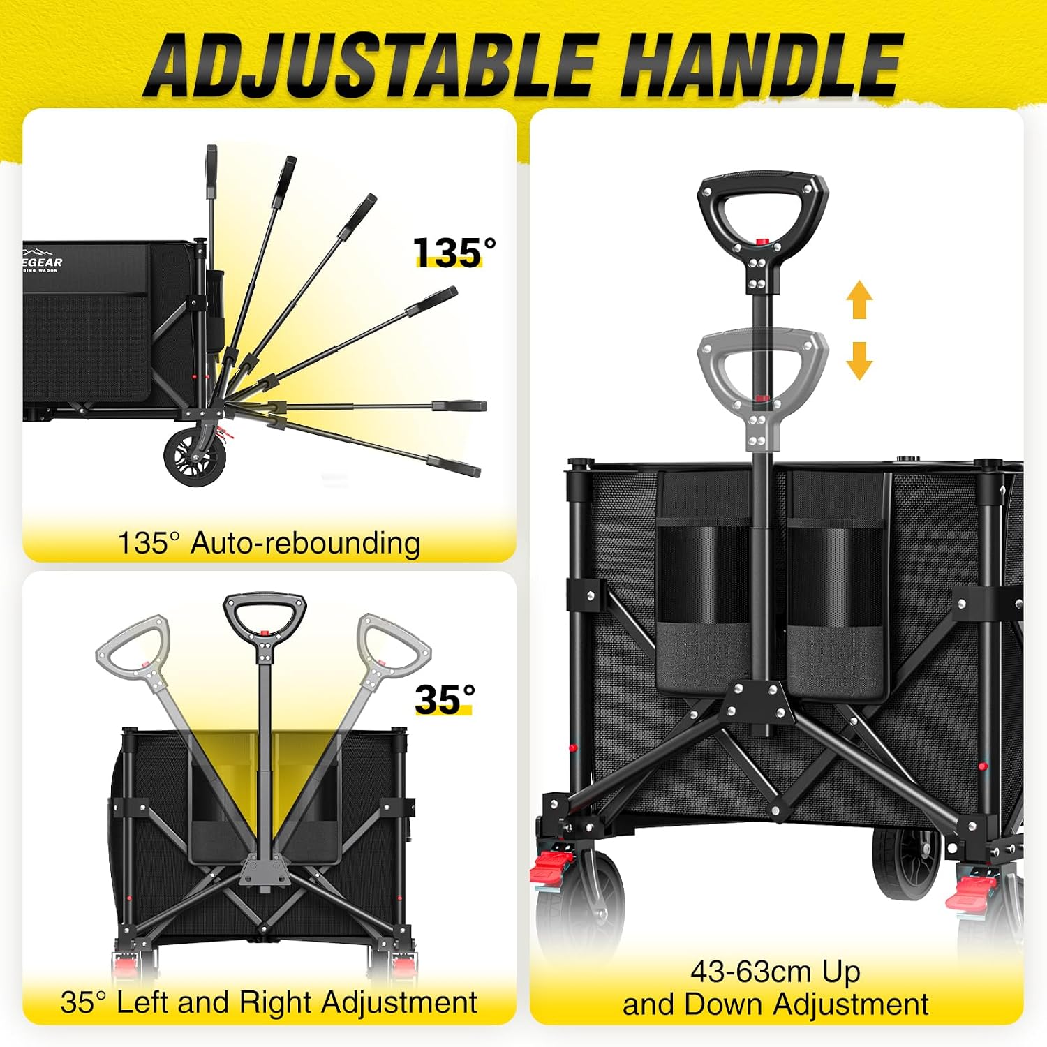 Detalle de Elegear Festival Trolley Cart with Brake – 150L Foldable Camping Wagon with 360° Wheels