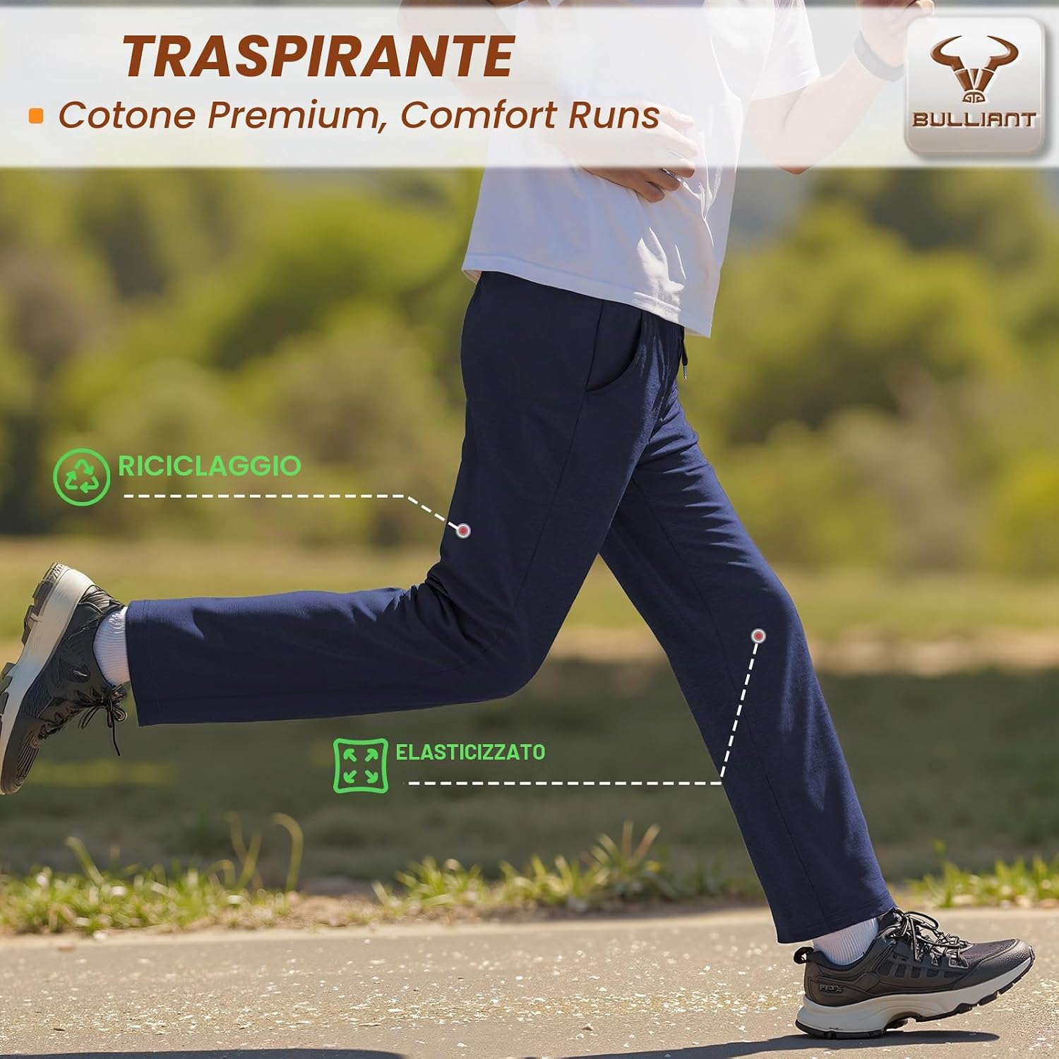 Detalle de BULLIANT Pantaloni Jogging Uomo: comfort elastico, resistenza al pilling e stile versatile