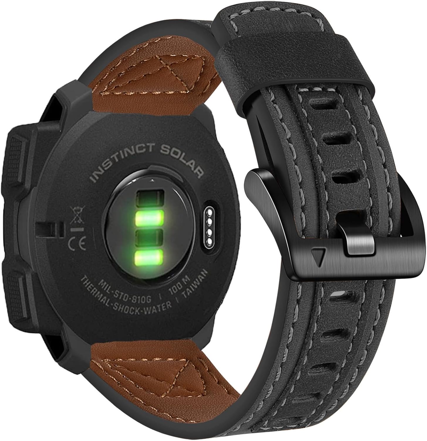 Detalle de Leather Strap for Garmin Instinct Series (45mm) – Top Genuine Leather, Black