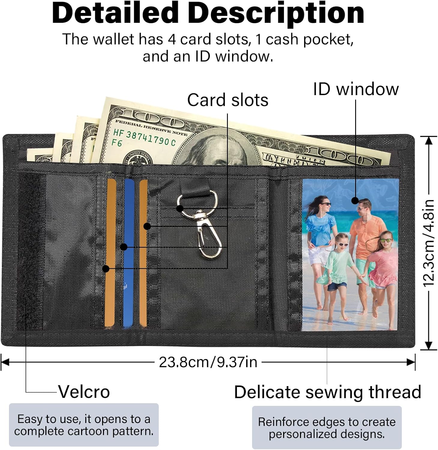Detalle de Sundee Kids Wallet for Boys & Girls – Box-Packed Trifold with Lanyard, Dinosaur Stickers, and Zipper Coin Pocket (Camo Green)