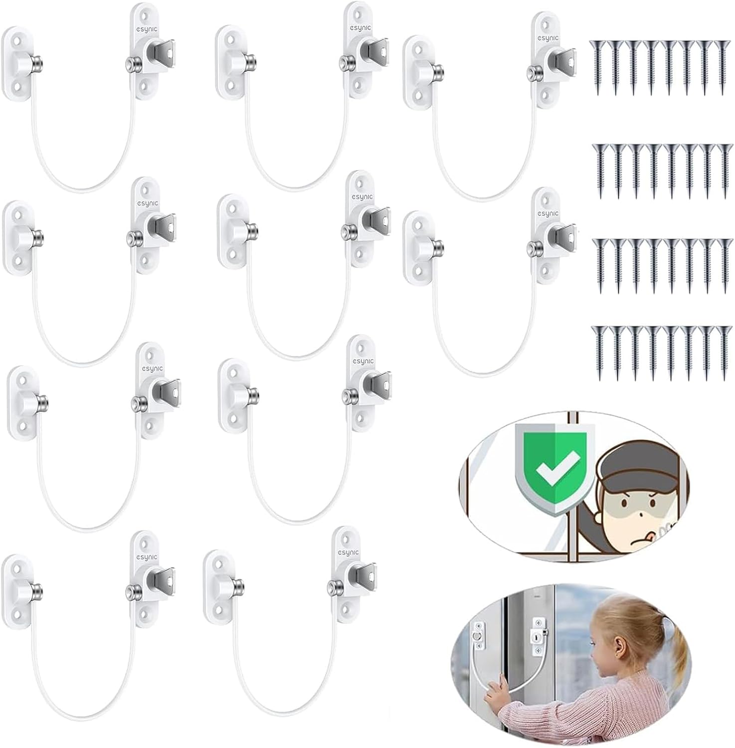 Detalle de eSynic 10 Pack Window Locks 185mm wire safety for UPVC ๐