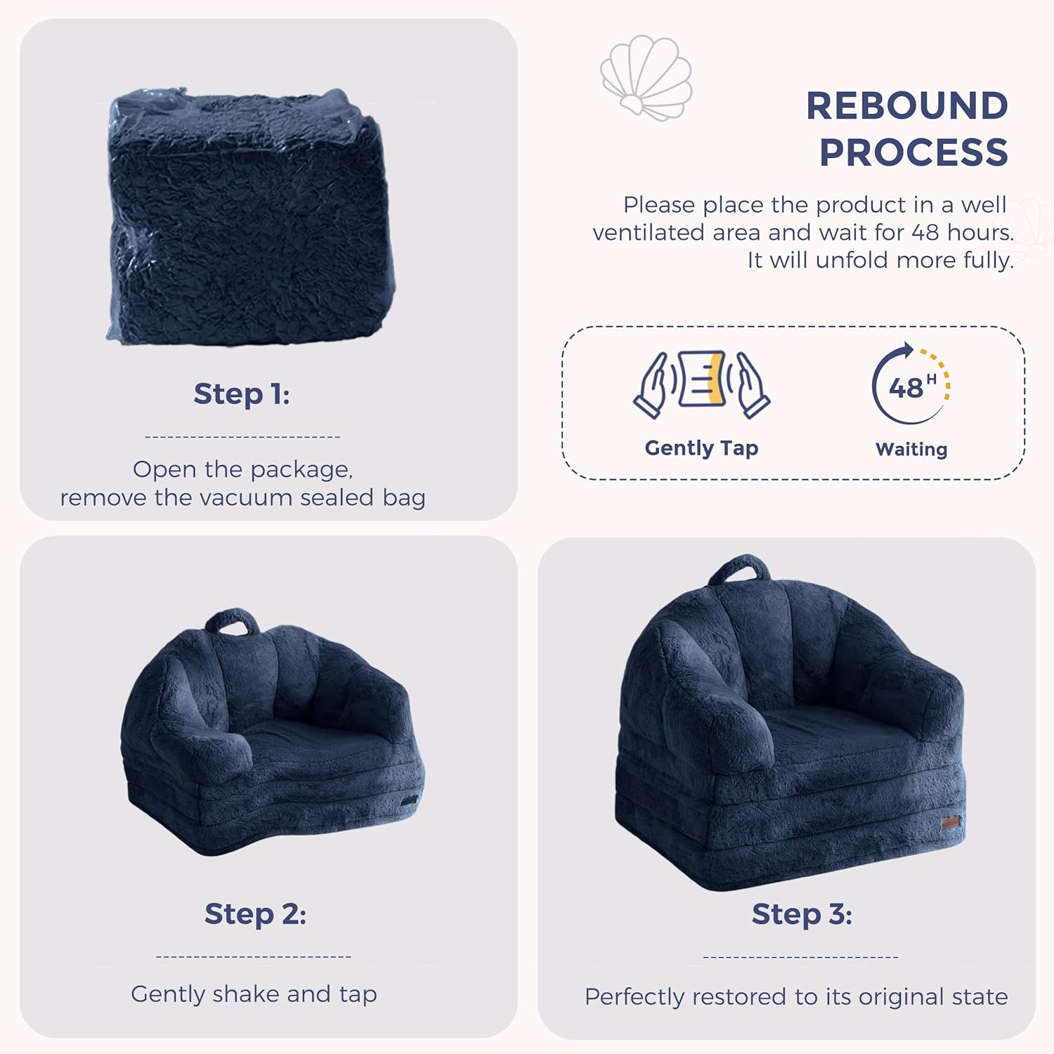Thumbnail 4 de MAXYOYO Folding Sofa Bed, 2-in-1 Navy Faux Fur Floor Lounger, Medium