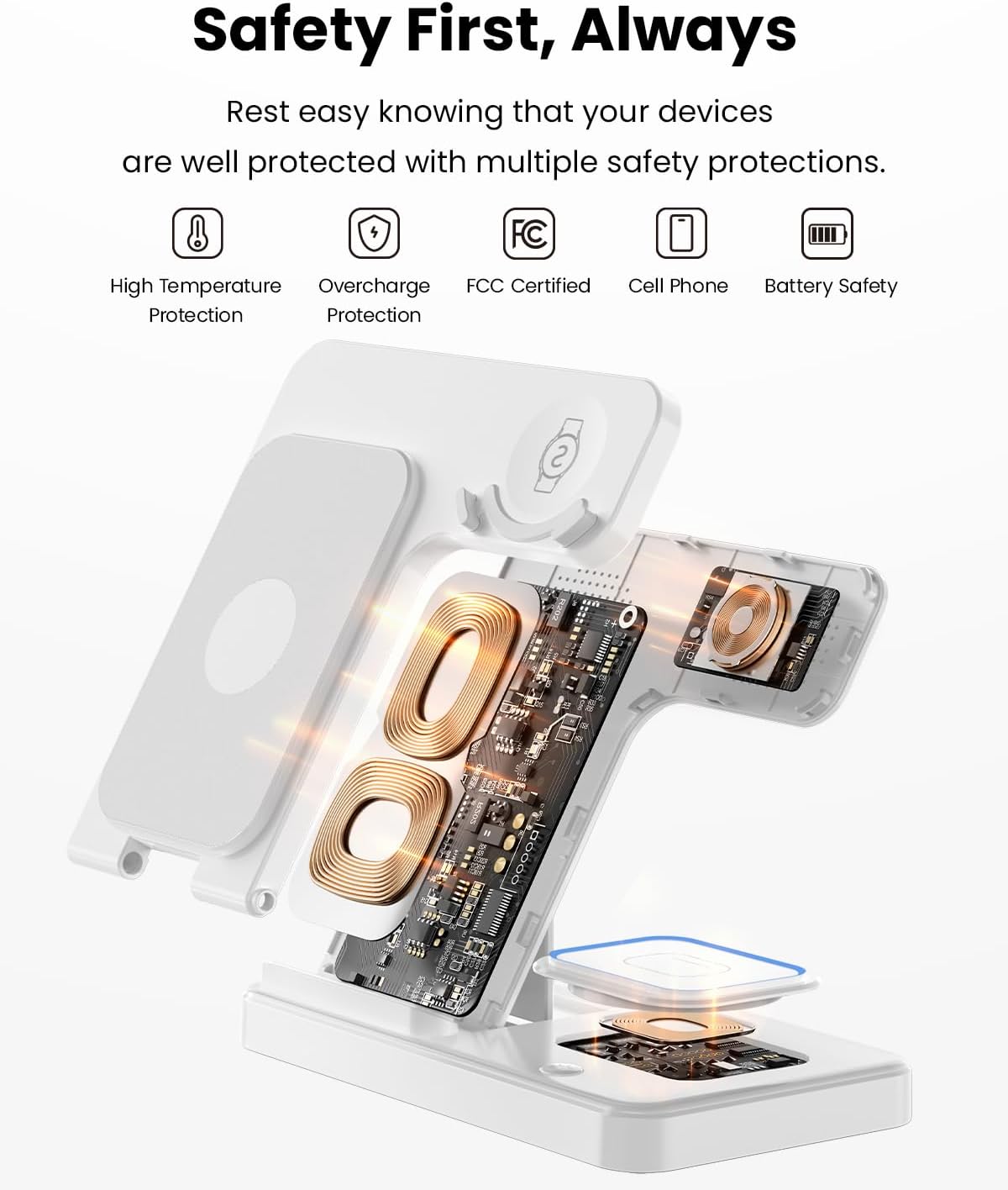 Detalle de GEEKERA 3-in-1 Wireless Charger Dock for Samsung (Foldable stand for phone, watch & Buds) - White