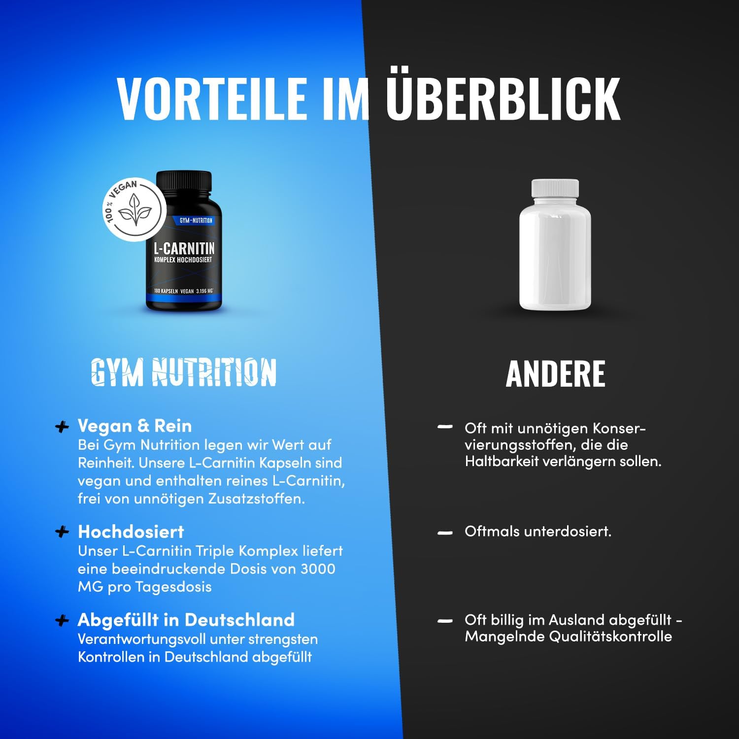 Thumbnail 5 de L-Carnitin Dreifach Komplex 3196 mg – Hochdosierte vegane L-Carnitin-Kapseln (180 St.)