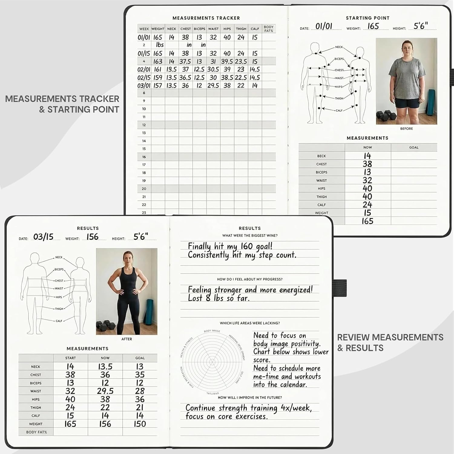 Detalle 2 de &And Per Se FIT-01 Fitness and Food Journal, Undated A5 Black Hardcover