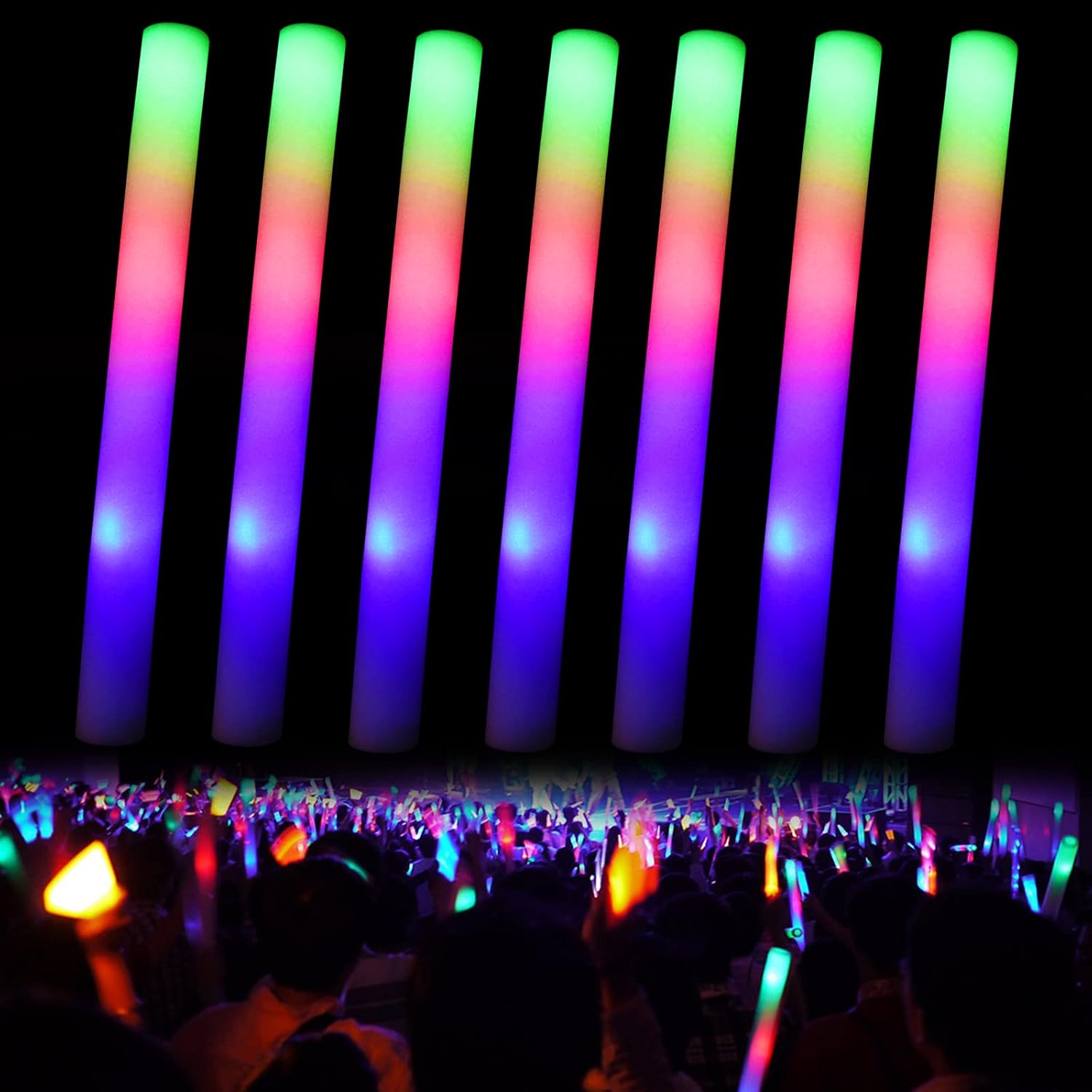 Thumbnail 6 de Dnoyevvs LED Leuchtstab Set – 20 Stück bunte Schaumstoff-Glühstäbe mit 3 Blinkmodi (Rot, Blau, Grün) für Party, Konzerte und Feiern