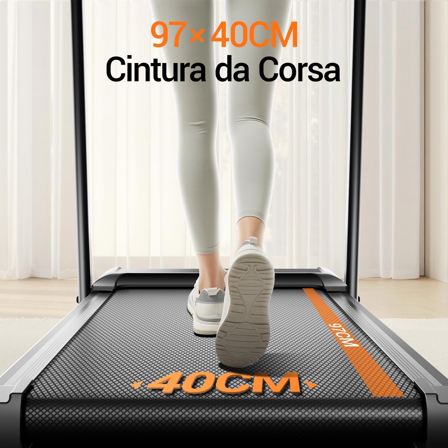 Detalle de UMAY Tapis Roulant Salvaspazio con inclinazione 15%, motore 3.0 HP e display LED (12 km/h, carico 136 kg)