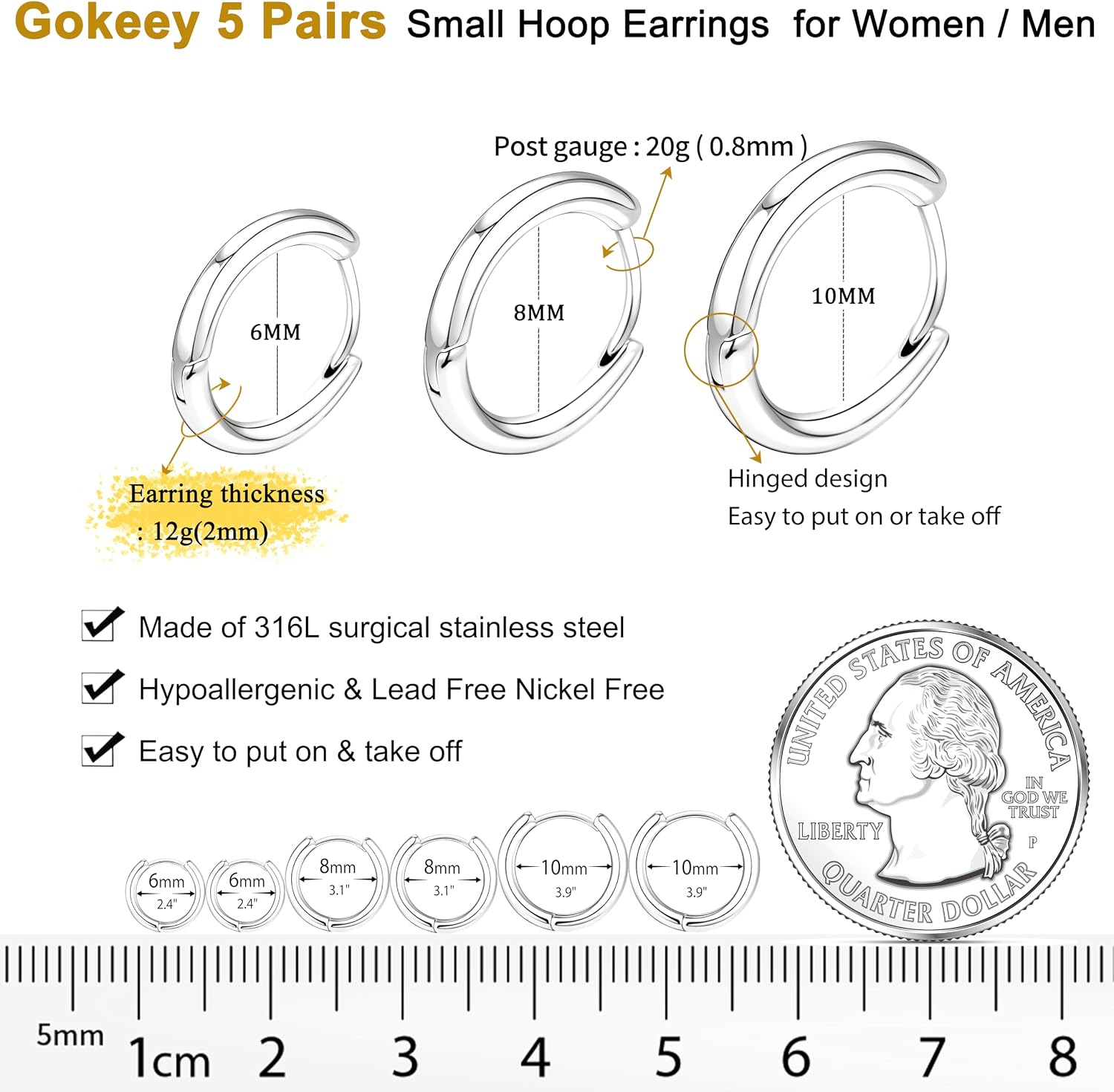 Detalle 2 de Gokeey 316L stainless steel hoop earrings
