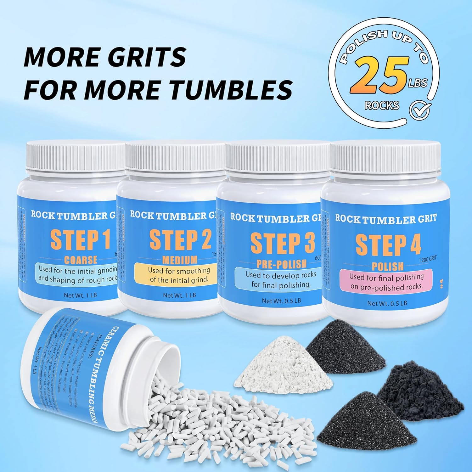 Detalle de Rock Tumbler Polishing Grits and Ceramic Media Kit