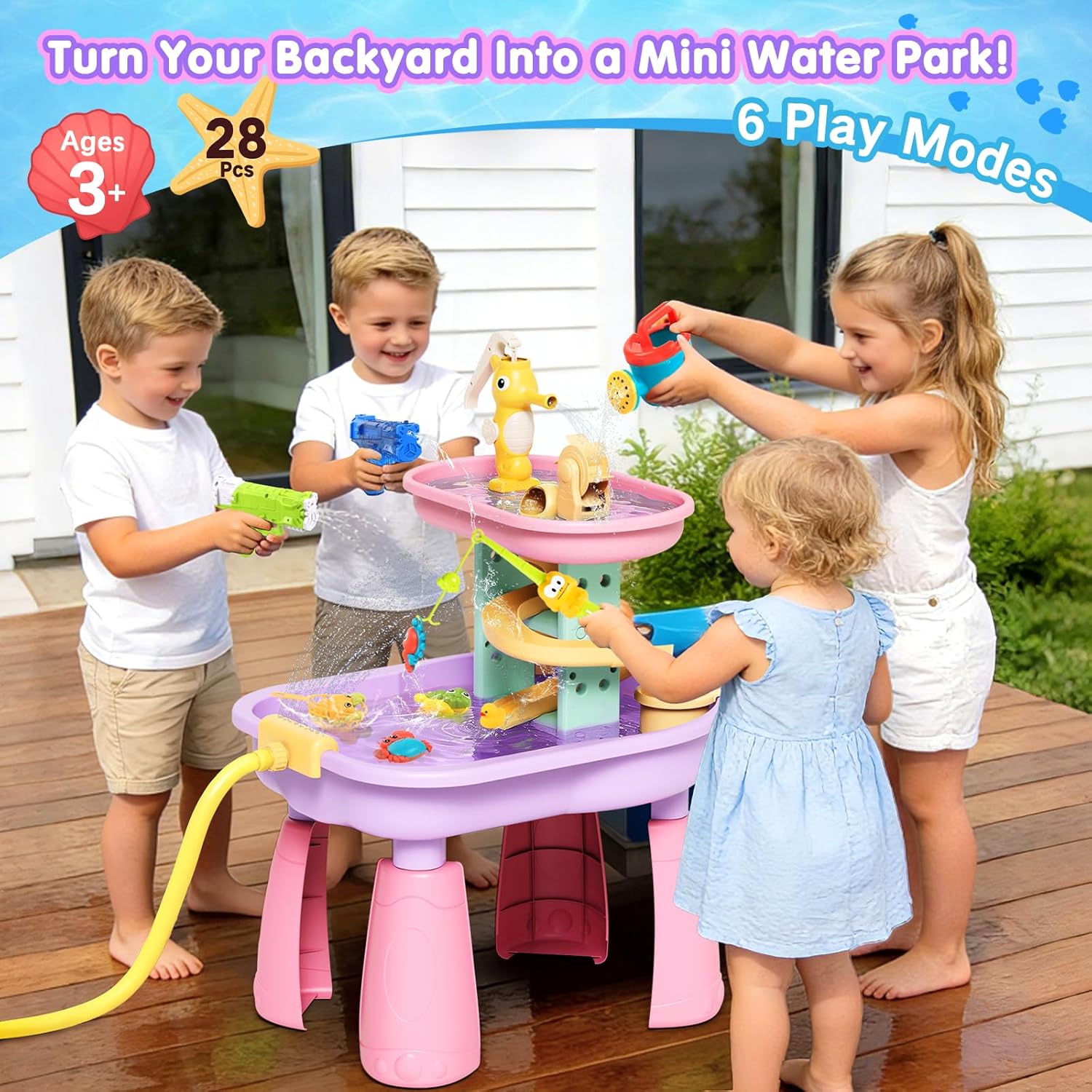 Thumbnail 3 de CRATIVWOOD Toddler Water Table for Kids — 6-in-1 Sand & Water Play with 28 Accessories