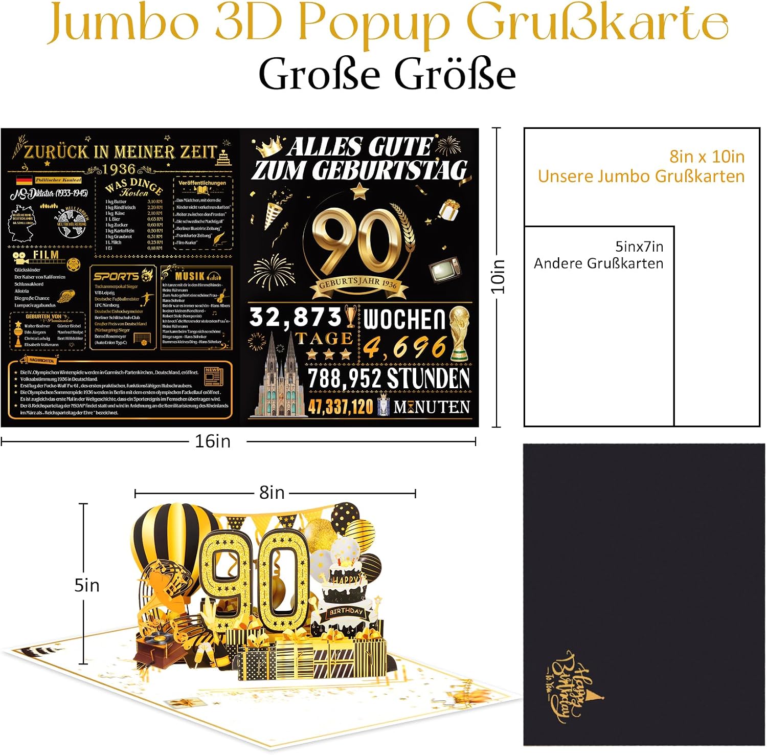 Detalle de OLOSONG Geburtstagskarte 90 3D Pop-Up