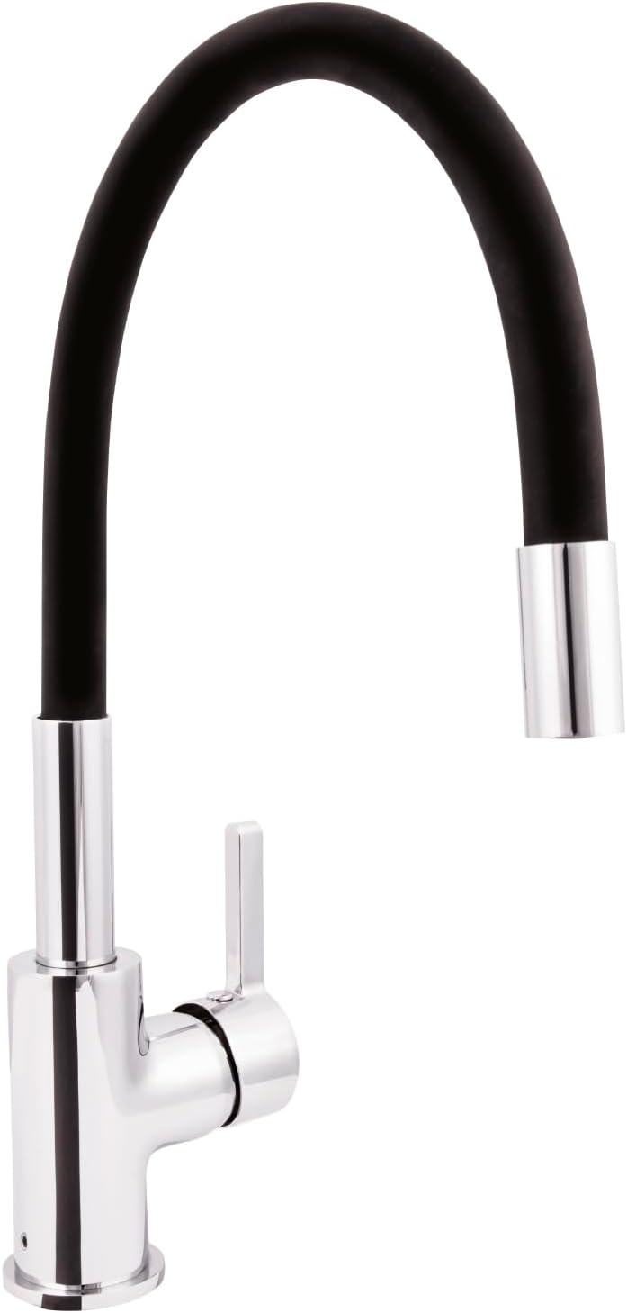 Detalle de aquaSu® Lago Multi 2.0 – bateria kuchenna chromowo-czarna z elastyczną wylewką