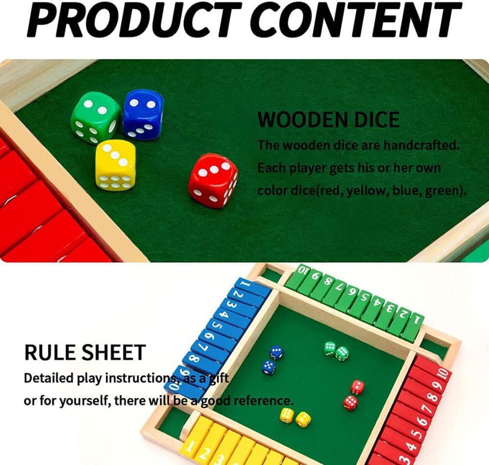 Thumbnail 2 de yeemeen Shut the Box Spiel – Holz Würfelspiel für 2–4 Spieler, Lern- und Familienspiel