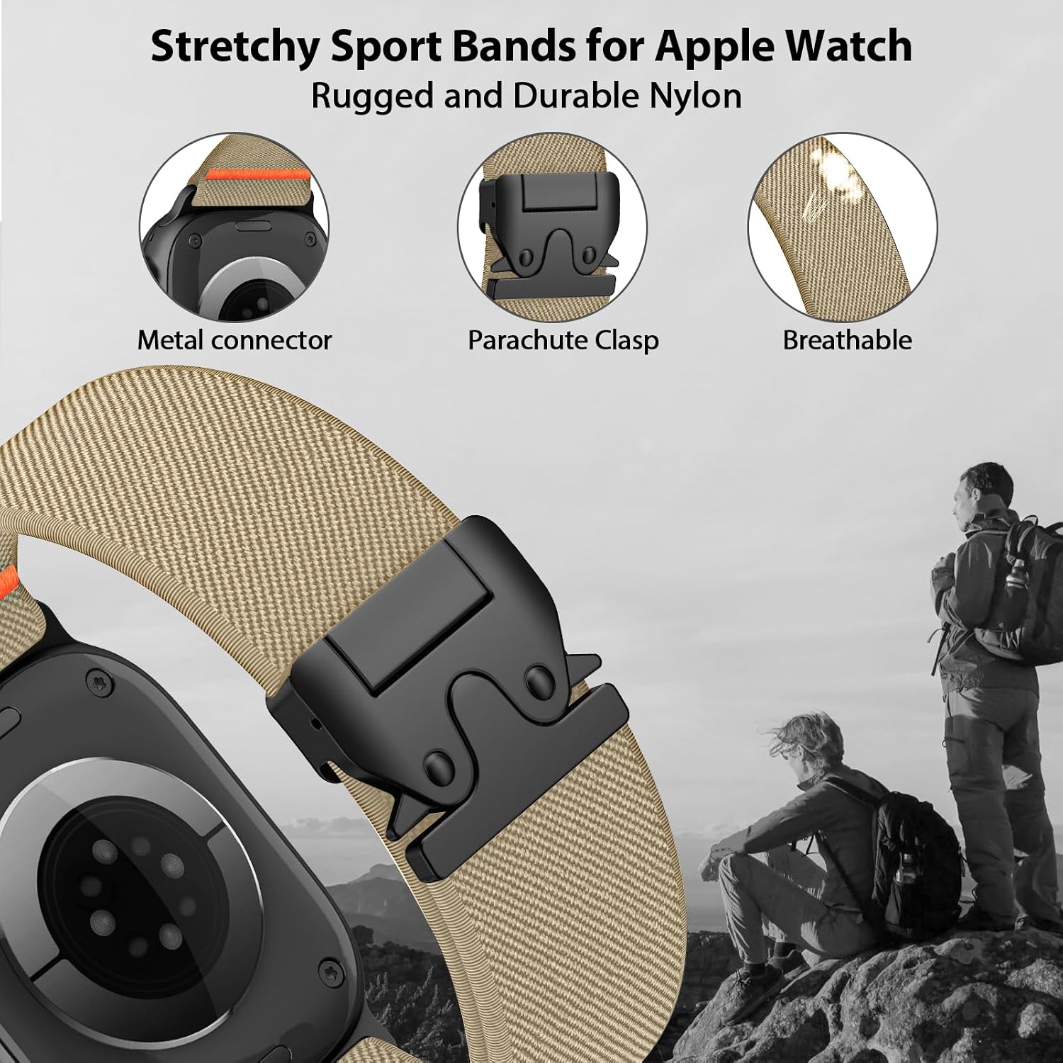Detalle de Elastisches Nylon-Armband für Apple Watch Ultra 3/2/1 – 38–49 mm, Fallschirmverschluss