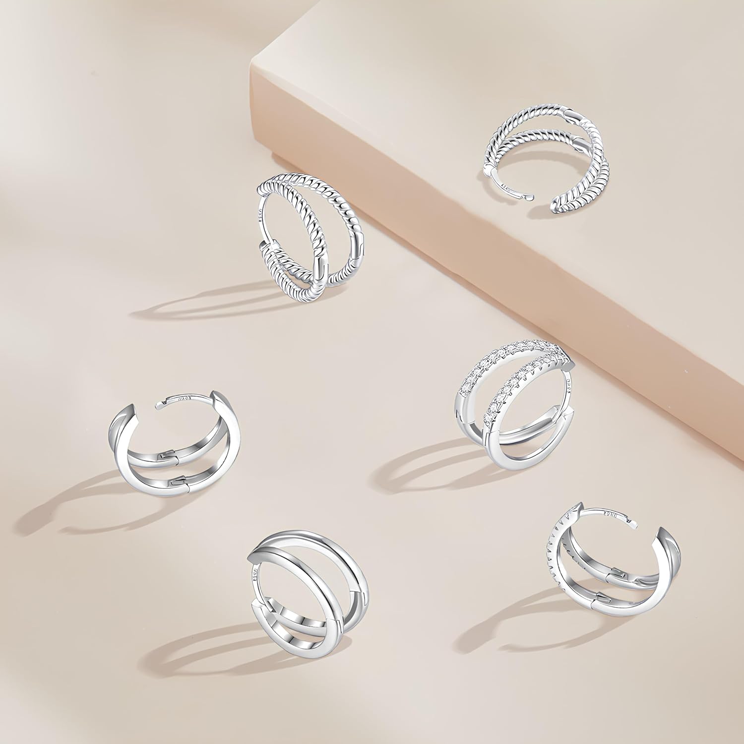 Thumbnail 2 de 925 Silber Double Hoop Ohrringe von RoseJeopal – Kleine hypoallergene Knorpel Huggie Creolen 12 mm