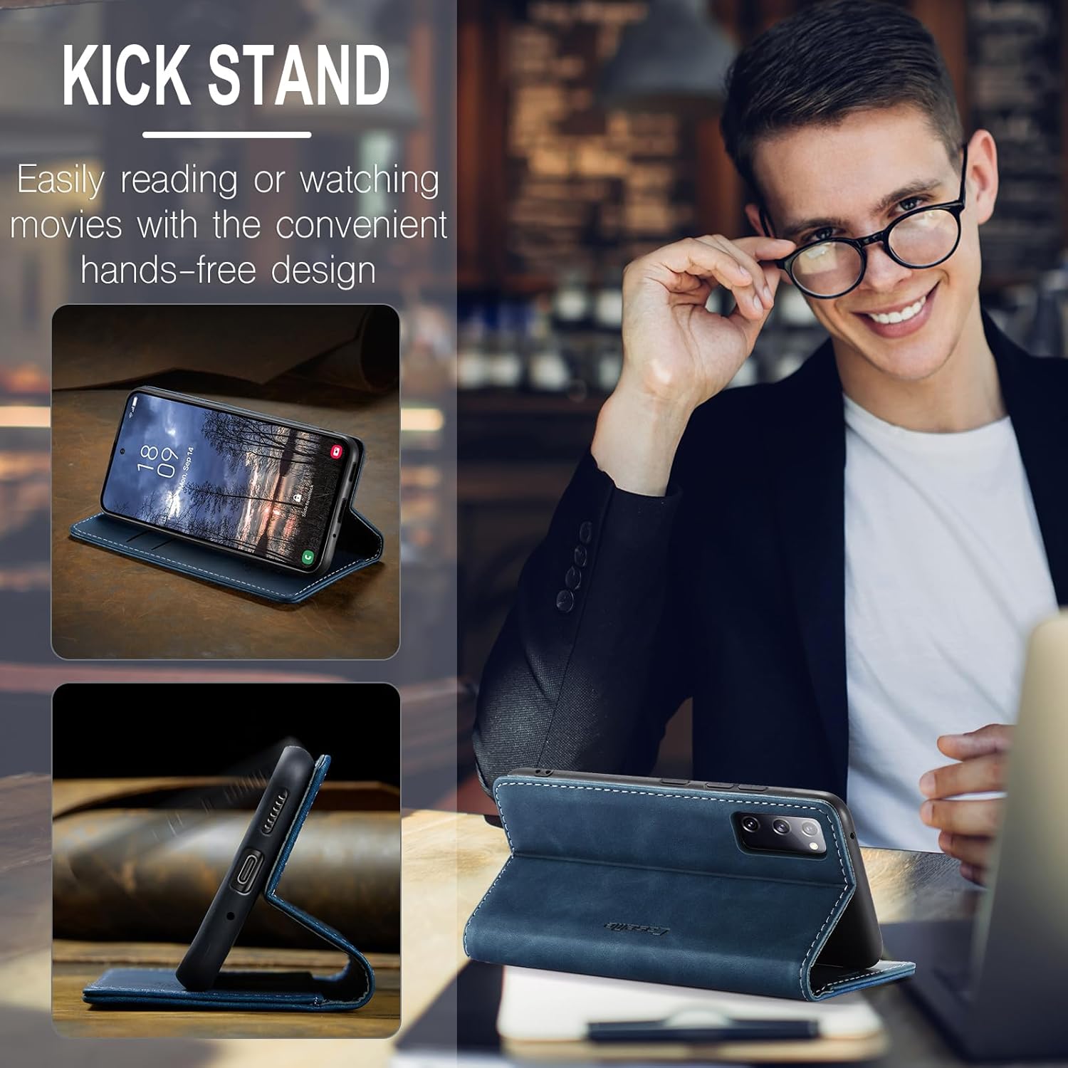 Thumbnail 2 de Lanranwa Flip Case Blau für Samsung Galaxy S20 FE 5G –Premium Lederhülle mit Kartenfach & Standfunktion