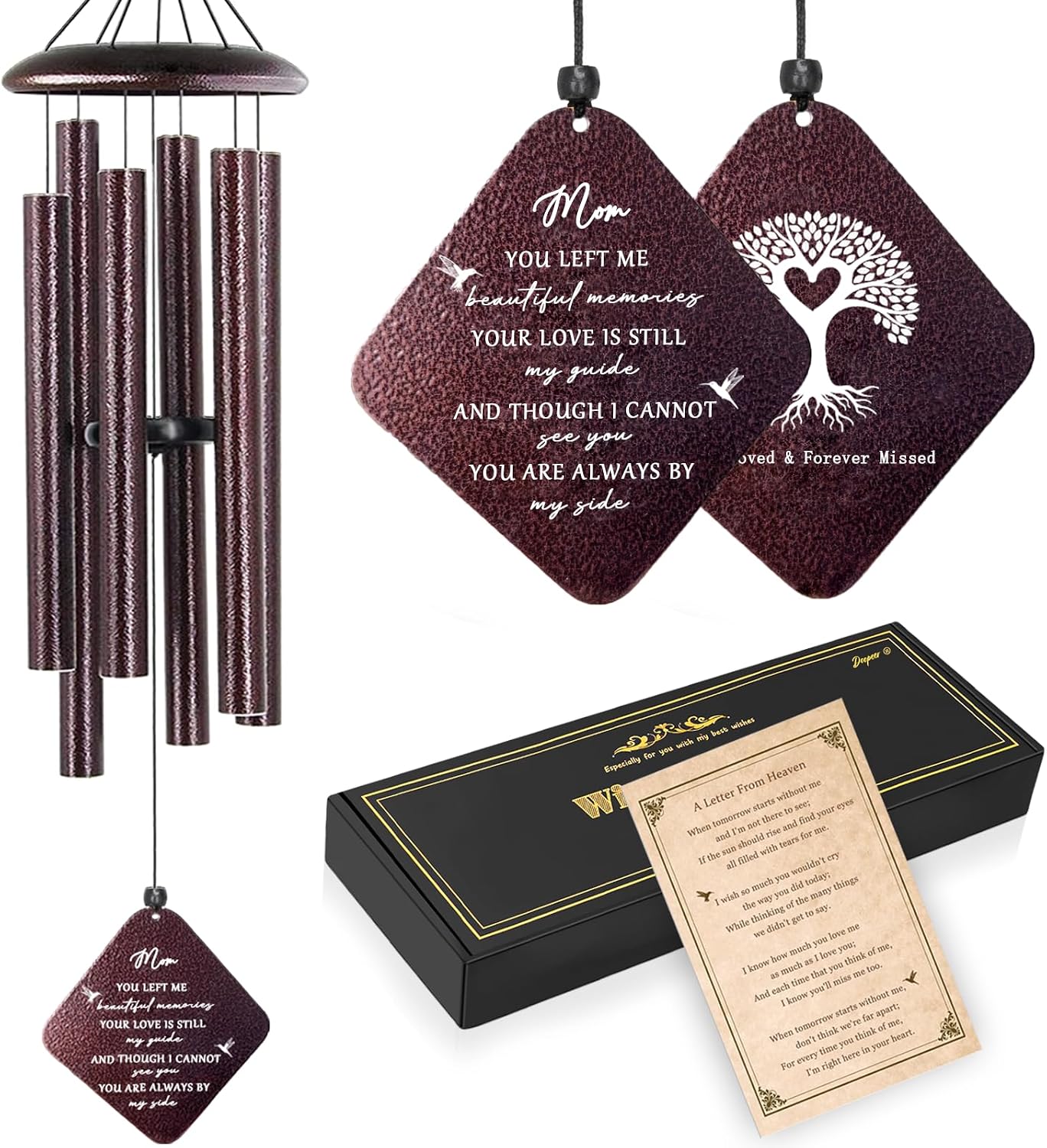 Detalle de Doopeer-090501 Memorial Wind Chime for Loss of Mom, 32-Inch Bronze Aluminum