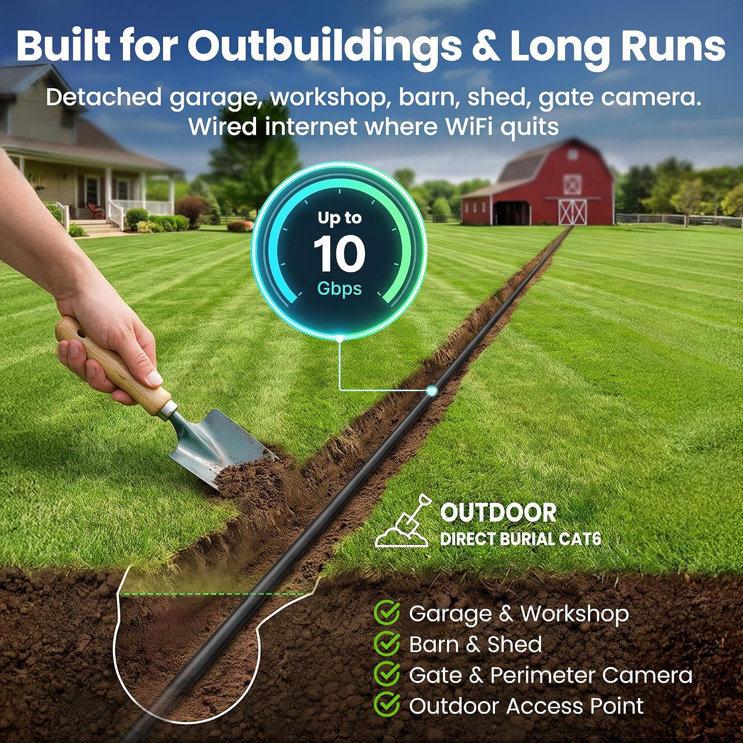 Thumbnail 3 de GEARit Cat6 Ethernet Cable 150ft for Outdoor Direct Burial (24AWG, UV-Resistant, Waterproof Jacket) — Black